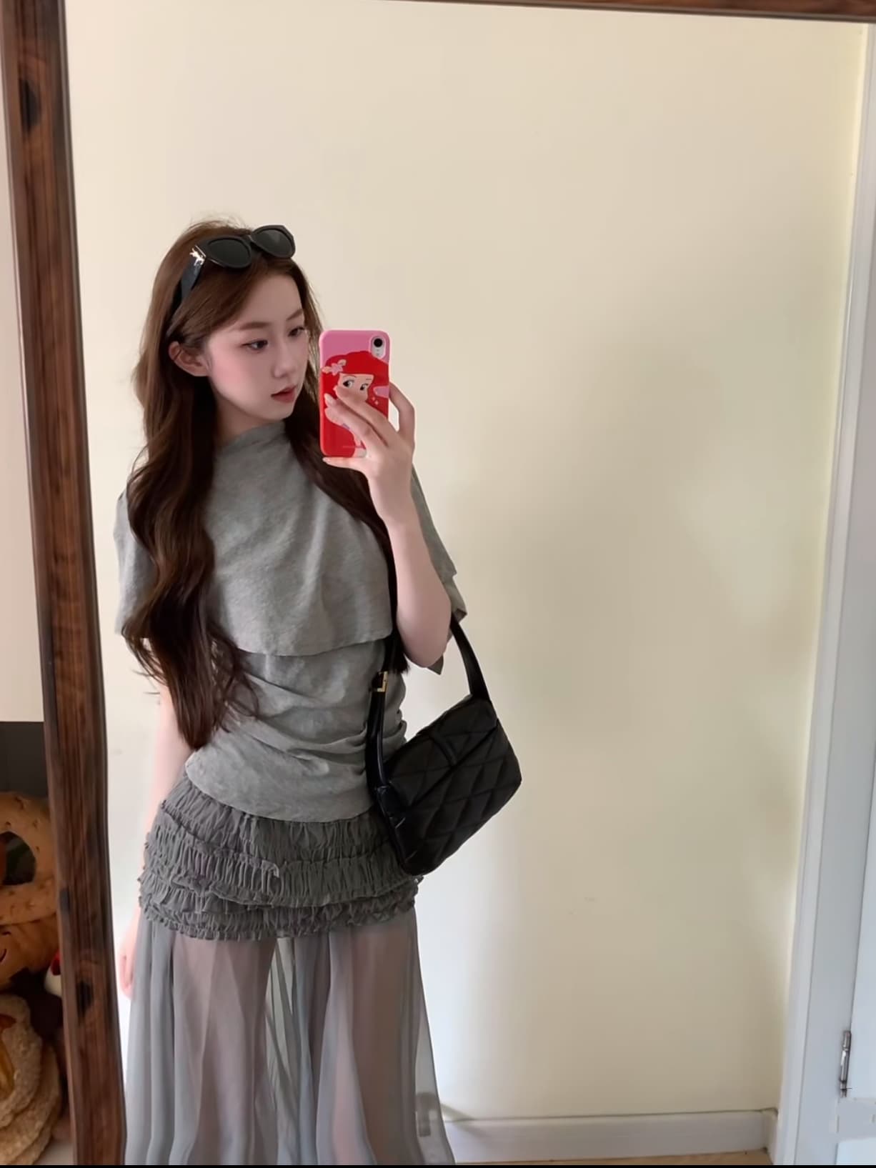 한 부서 세트 반신 스커트 여름 잘 생긴 핫걸 회색 민소매 맨위 망사 인어 꼬리 롱 스커트 반신 전체 집합