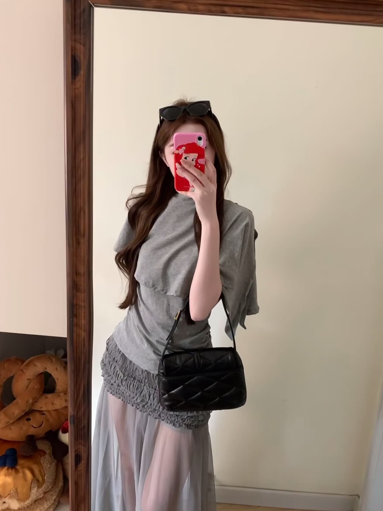 한 부서 세트 반신 스커트 여름 잘 생긴 핫걸 회색 민소매 맨위 망사 인어 꼬리 롱 스커트 반신 전체 집합 이미지 3