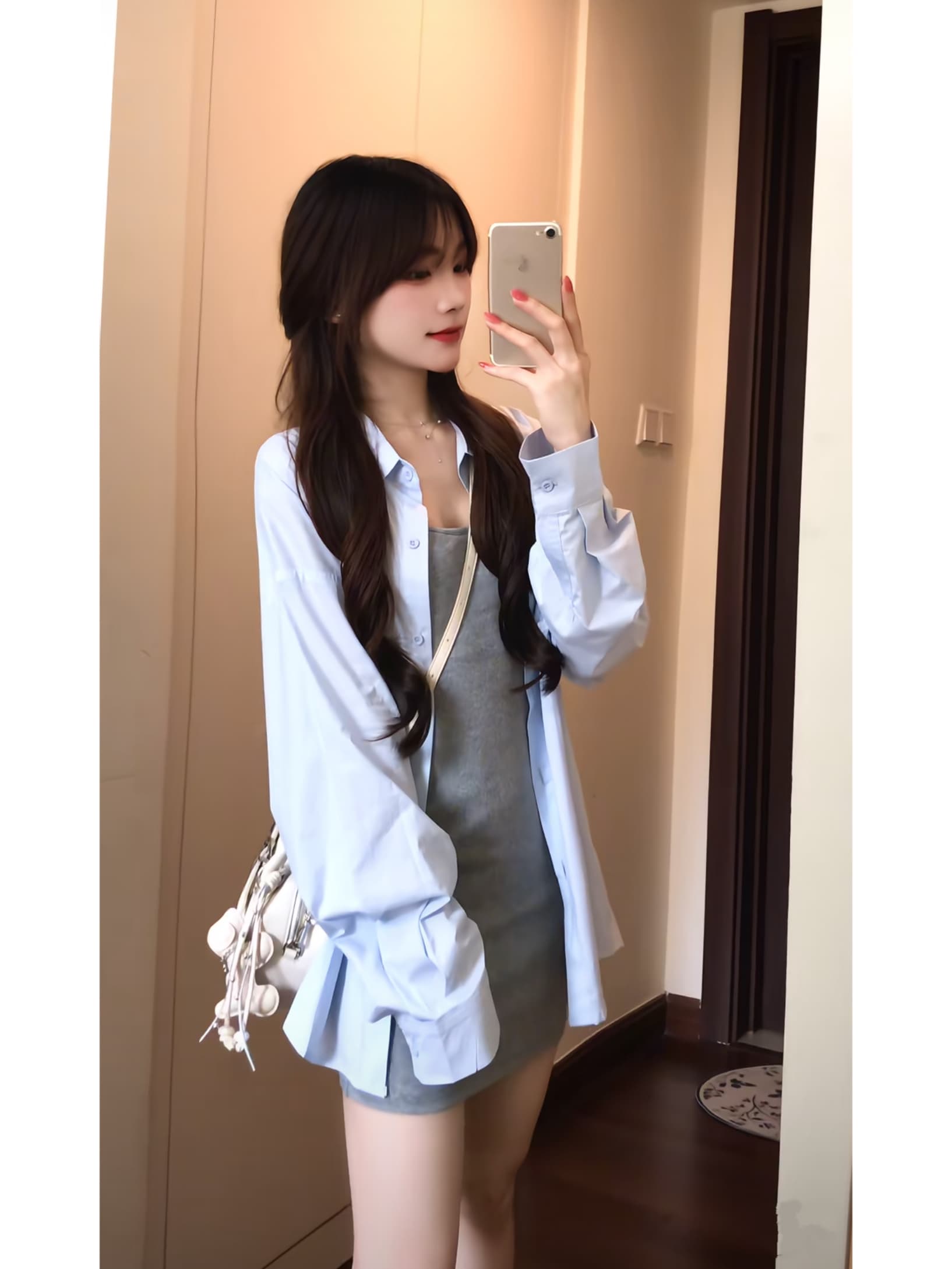 순수한 욕망 바람 자수 몸매 가꾸기 조끼 원피스 세트 여성 이른 가을 긴팔 얇은 스타일 셔츠 핫걸 타이트 스커트 짧은 치마 이미지 2