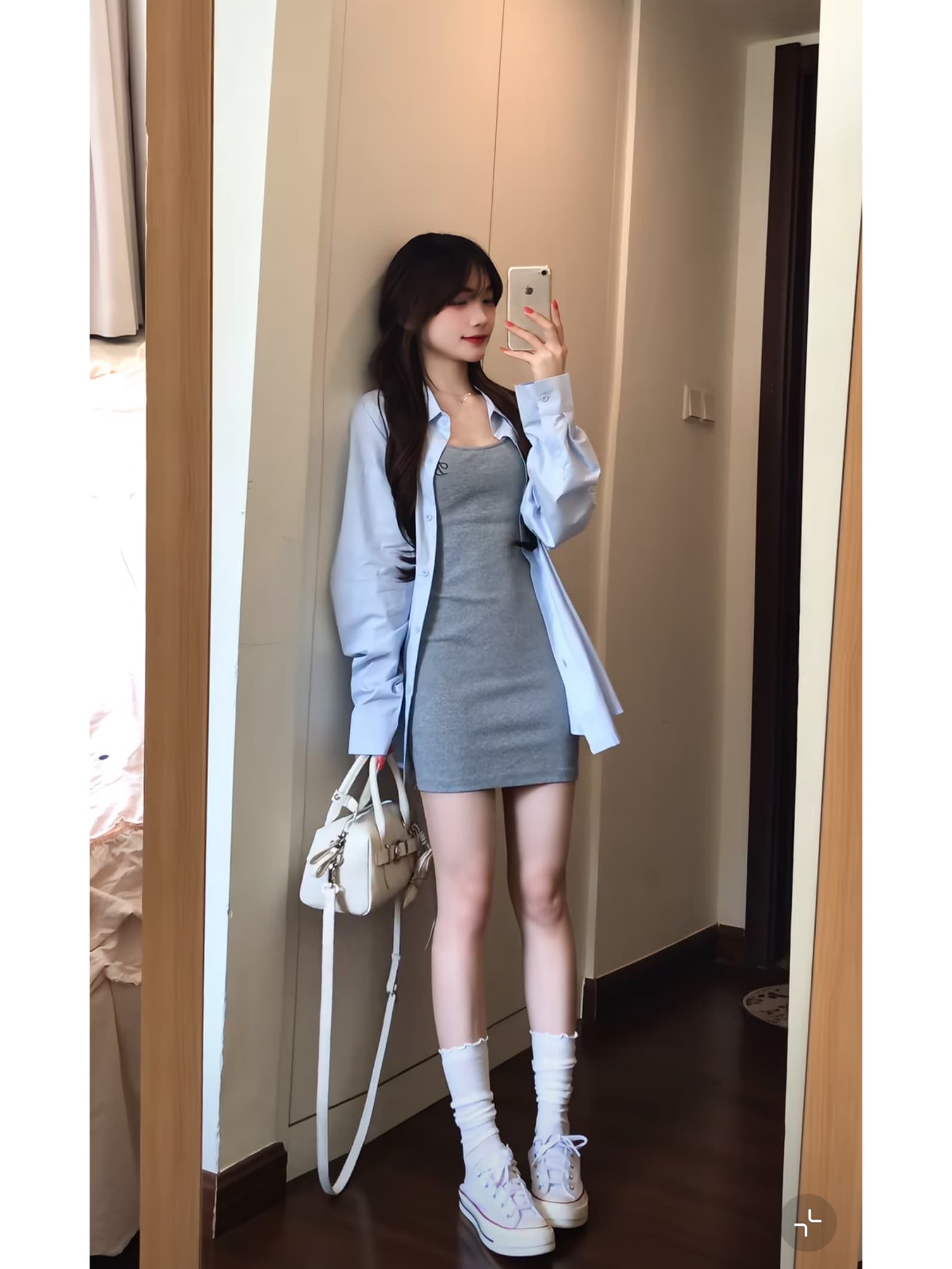 순수한 욕망 바람 자수 몸매 가꾸기 조끼 원피스 세트 여성 이른 가을 긴팔 얇은 스타일 셔츠 핫걸 타이트 스커트 짧은 치마 상세 이미지 4