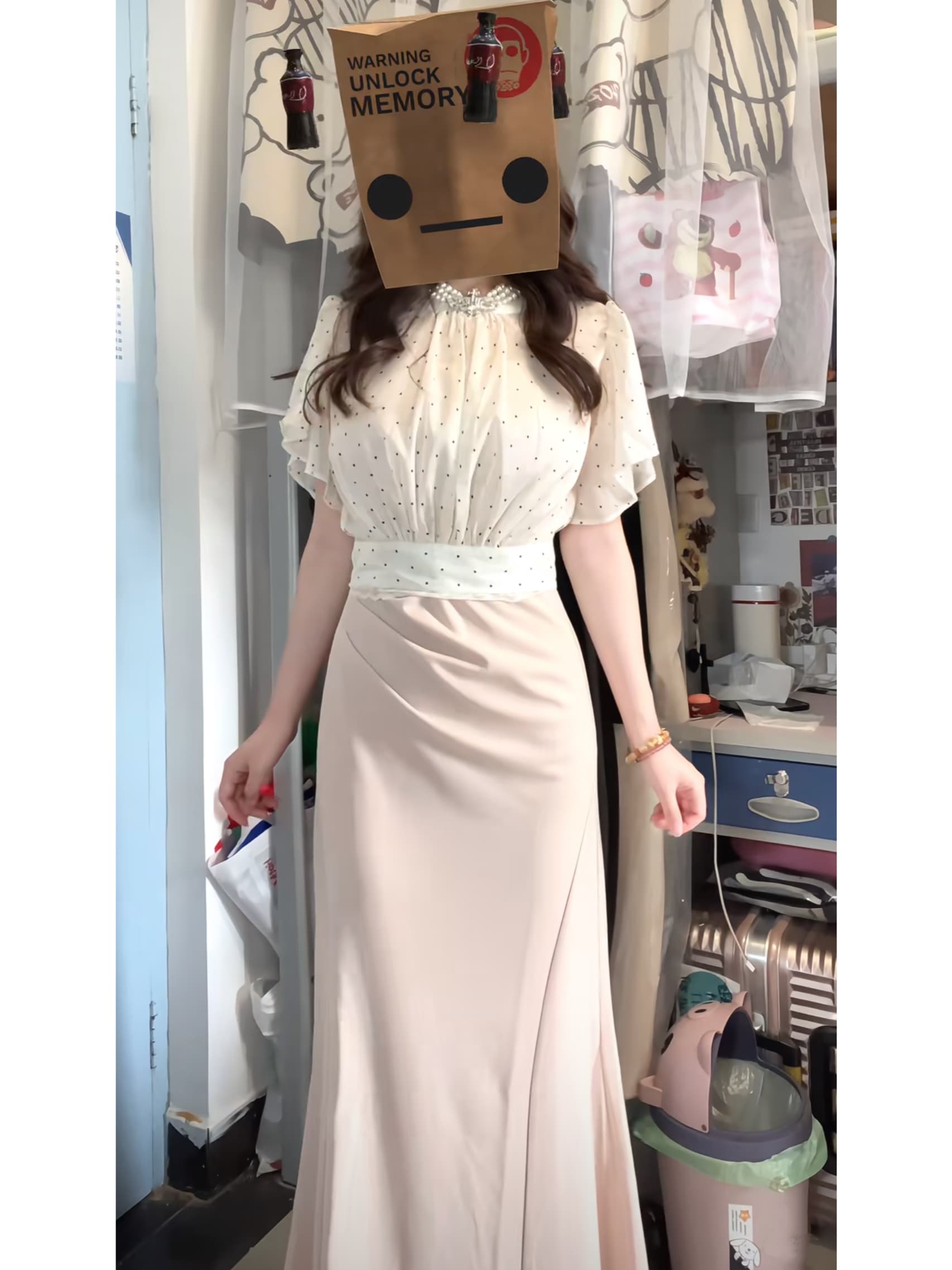 거품 소매 도트 무늬 레이스 품격 캐주얼 여성 의류 패션 세트 상세 이미지 2