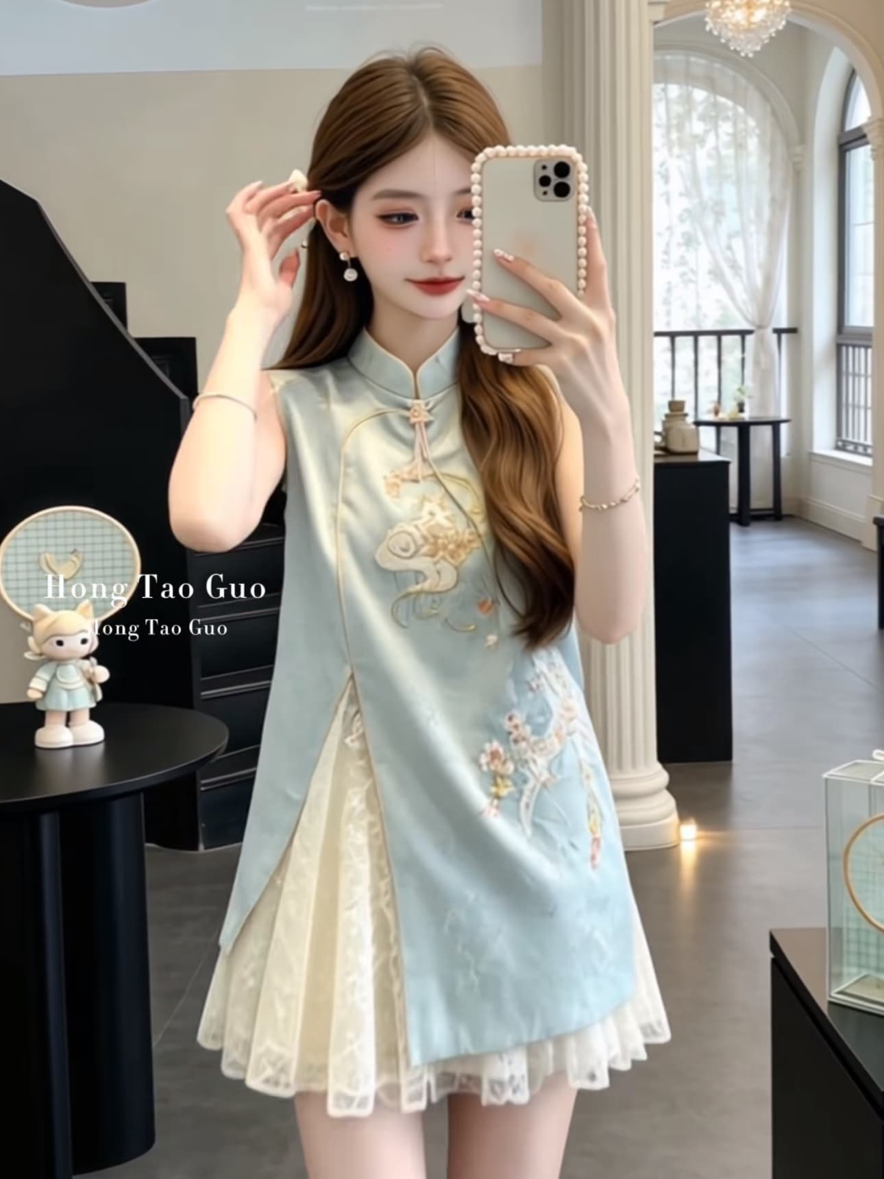 새로운 중식 국풍 자수 여성 드레스 여름 새로운 루즈핏 슬림해 보이는 미니 스커트 요정 가스 슈퍼 요정 센 부서 치마