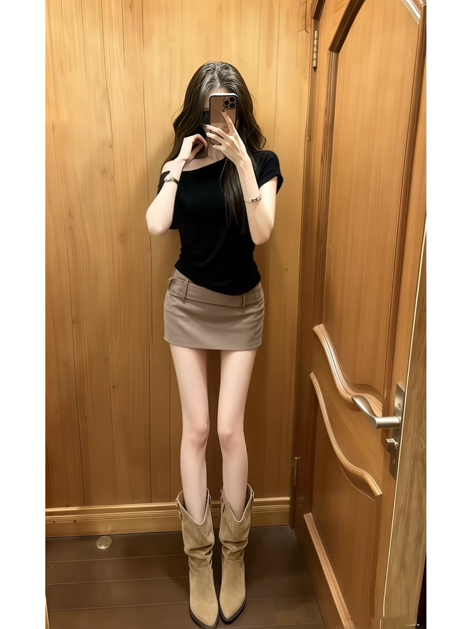 순수한 욕망 로얄 자매 한 부서 착용 가져 가라. 디자인 센스 루즈핏 오프숄더 맨위 다용도 하이웨이스트 슬림해 보이는 한 마디 반신 치마 세트 이미지 4