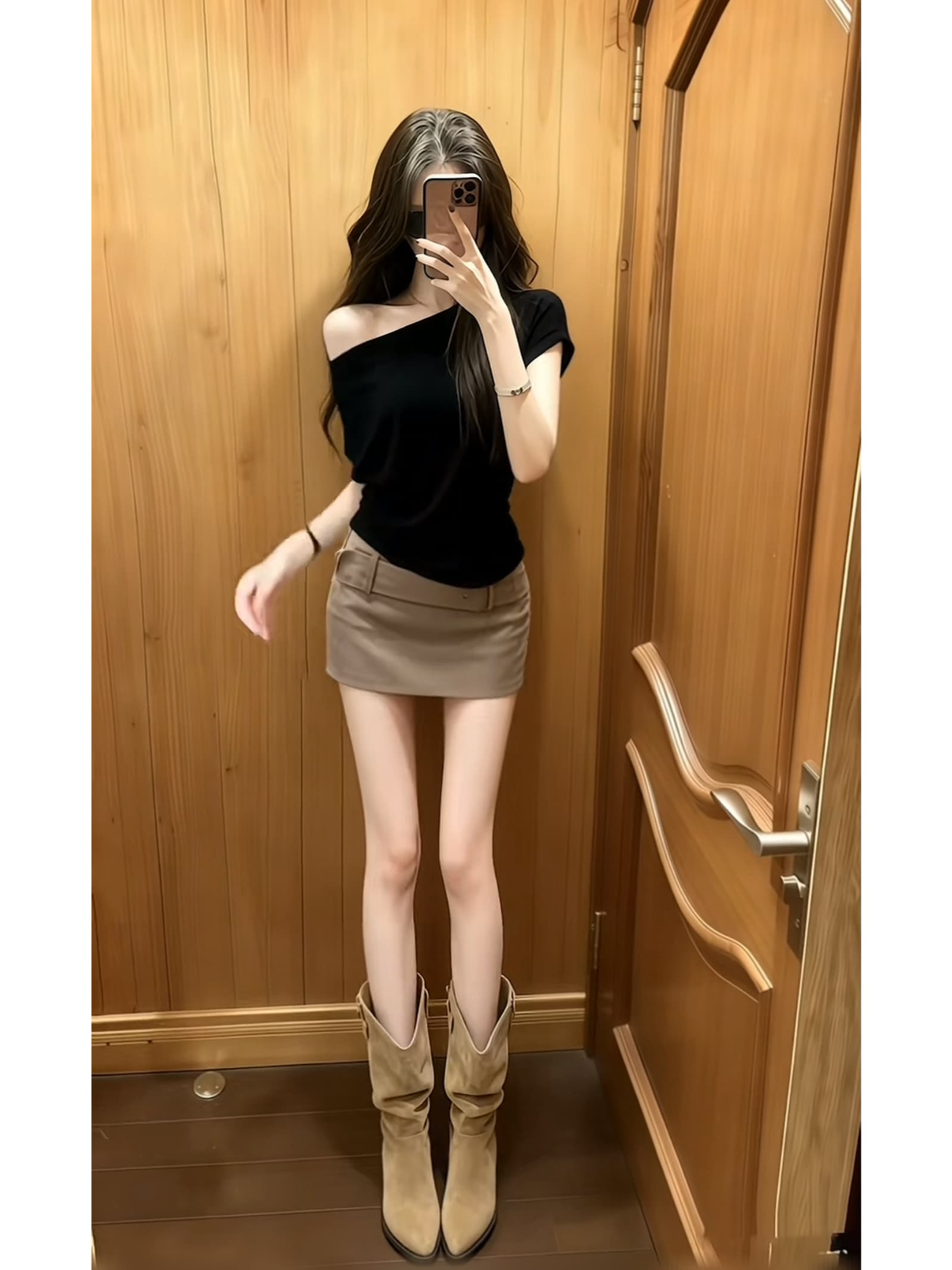 순수한 욕망 로얄 자매 한 부서 착용 가져 가라. 디자인 센스 루즈핏 오프숄더 맨위 다용도 하이웨이스트 슬림해 보이는 한 마디 반신 치마 세트 상세 이미지 3