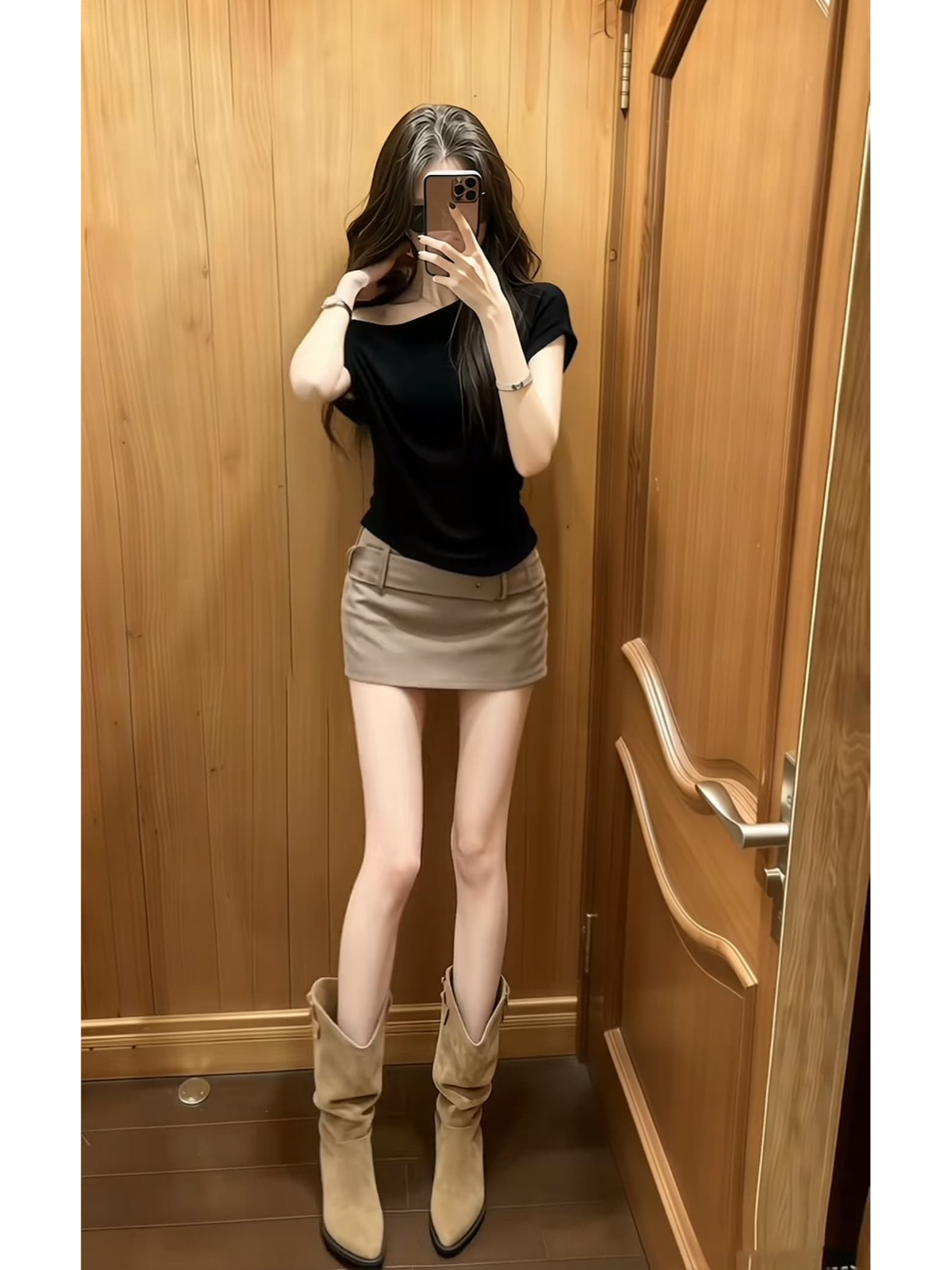 순수한 욕망 로얄 자매 한 부서 착용 가져 가라. 디자인 센스 루즈핏 오프숄더 맨위 다용도 하이웨이스트 슬림해 보이는 한 마디 반신 치마 세트 상세 이미지 5