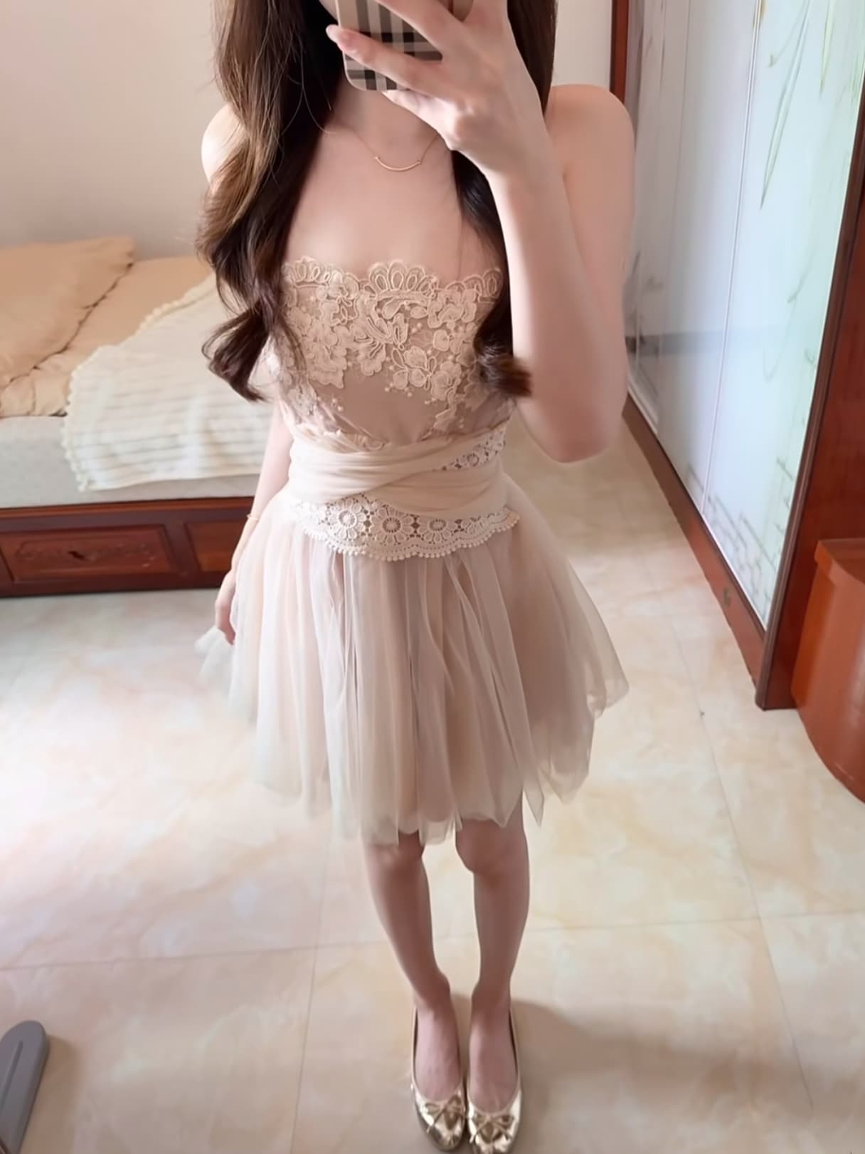 순수한 욕망 행침 목 여성 드레스 여름 레이스 허리 수축 망사 퍼프 스커트 작은 키 요정 미니 스커트 이미지 3