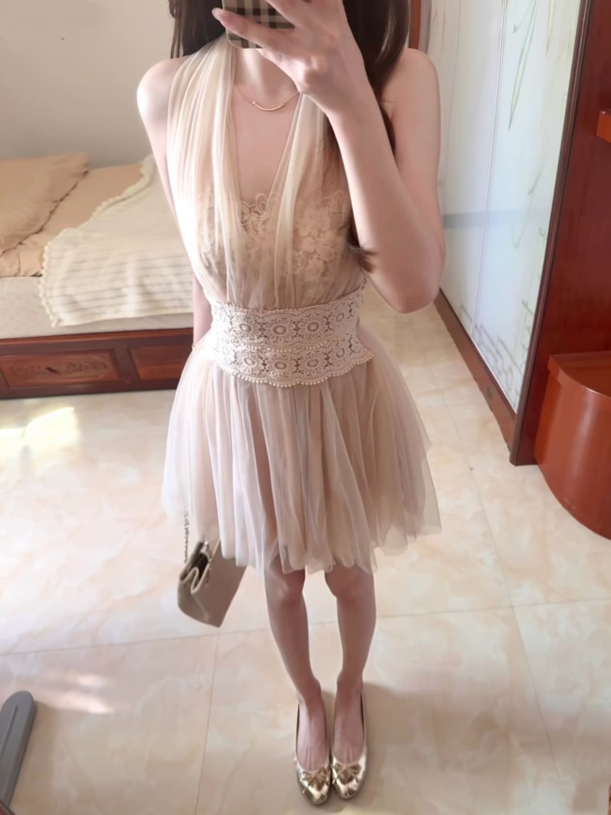 순수한 욕망 행침 목 여성 드레스 여름 레이스 허리 수축 망사 퍼프 스커트 작은 키 요정 미니 스커트 상세 이미지 2