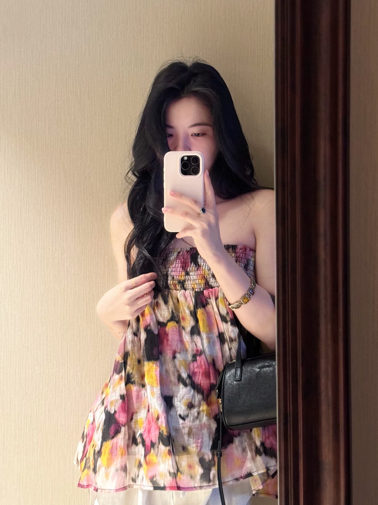 몸매 가꾸기 슬림해 보이는 섹시함 핫걸 꽃무늬 홀치기 염색 백리스 민소매 튜브탑 맨위 캐주얼 다용도 와이드 레그 팬츠 세트 상세 이미지 5