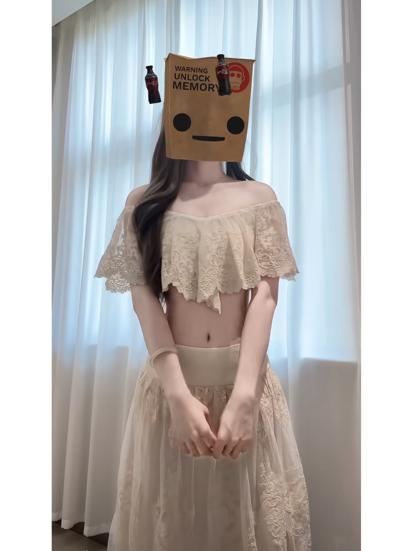 섹시함 핫걸 세트 여성 여름 섬 휴가 바람 아름다운 살구 색상 레이스 오프숄더 맨위 하프 길이 치마 상세 이미지 3