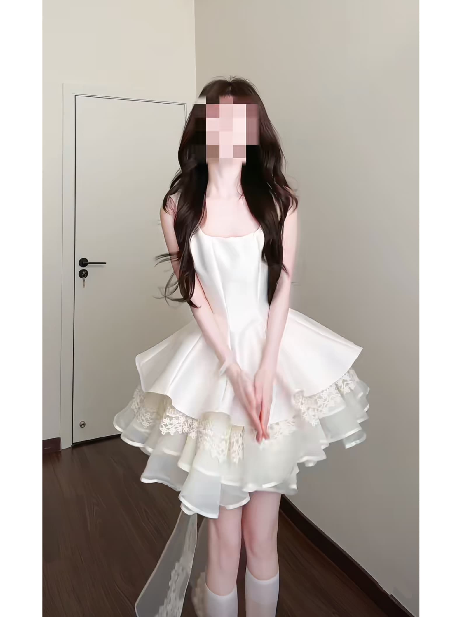 천 골드 여름 레이스 2026 프랑스식 드레스 퍼프 스커트 여성 수신 허리 수축 슬립 공주 이미지 4