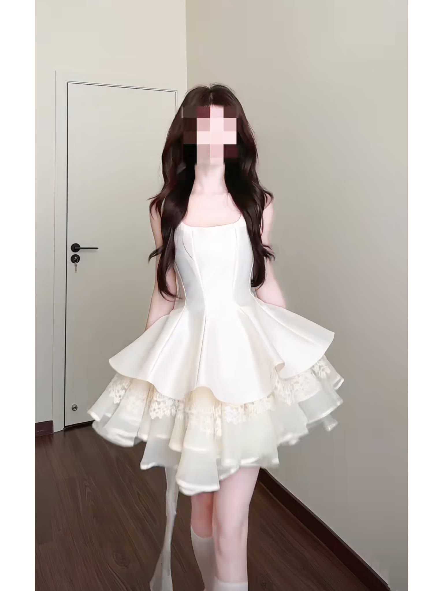 천 골드 여름 레이스 2026 프랑스식 드레스 퍼프 스커트 여성 수신 허리 수축 슬립 공주 이미지 2