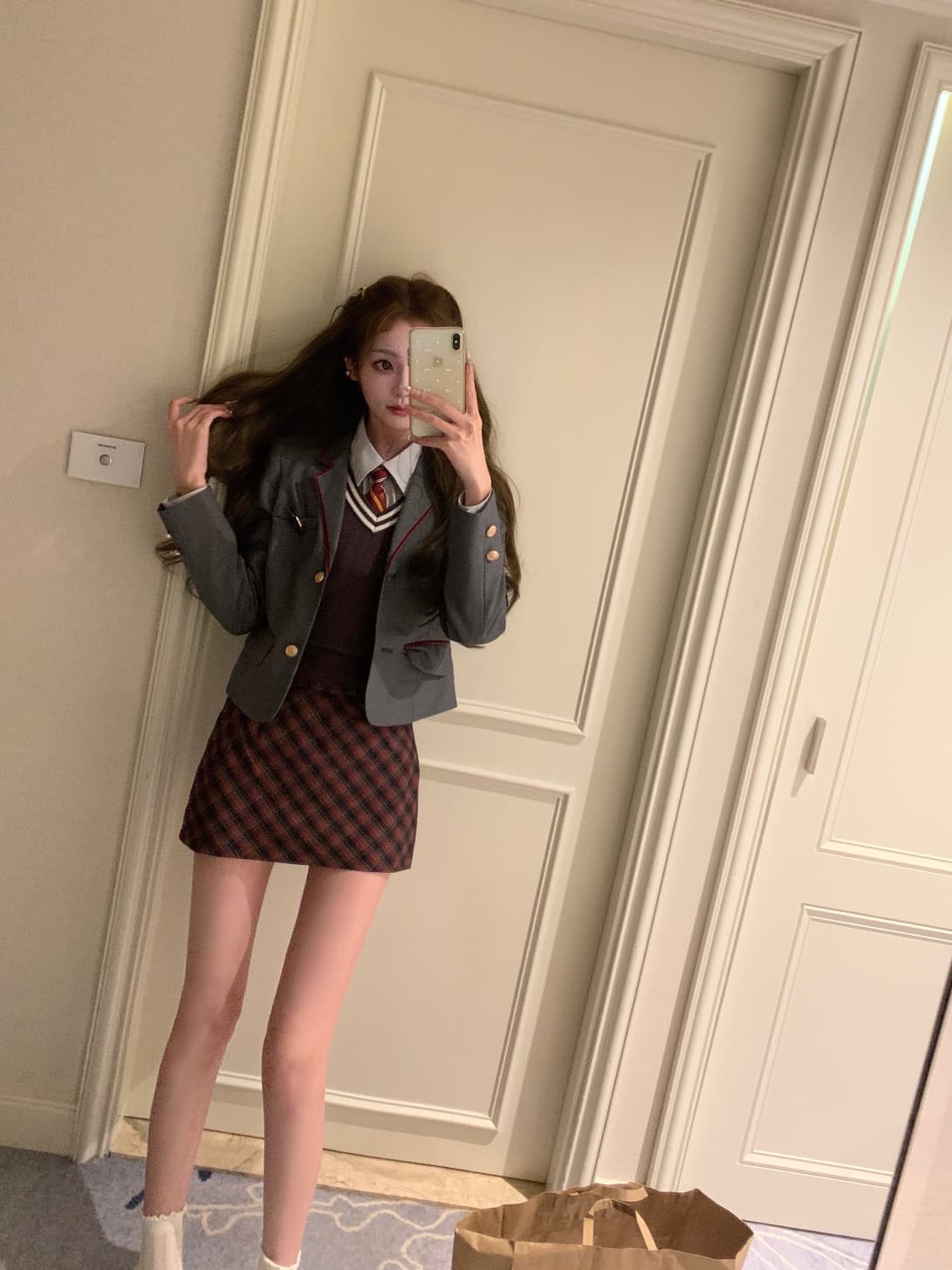 높은 추위 로얄 자매 학원 스타일 한국 여성 높음 소금 부서 핫걸 작은 정장 재킷 셔츠 타이트 스커트 치마 세트 이미지 2