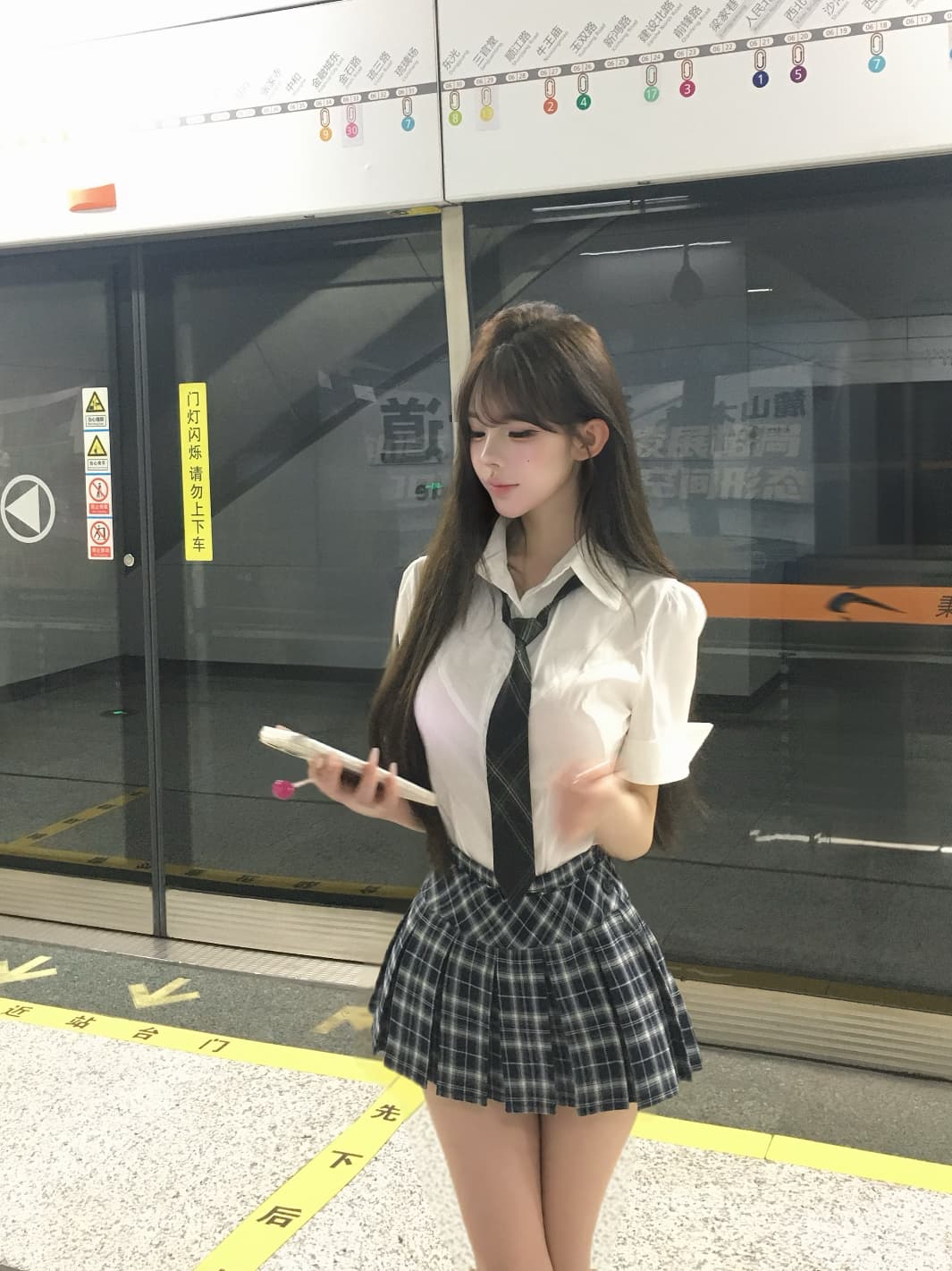 학원 스타일 핫걸 세트 여성 여름 새로운 폴로 칼라 몸매 가꾸기 반팔 셔츠 체크무늬 플리츠 스커트 이미지 2