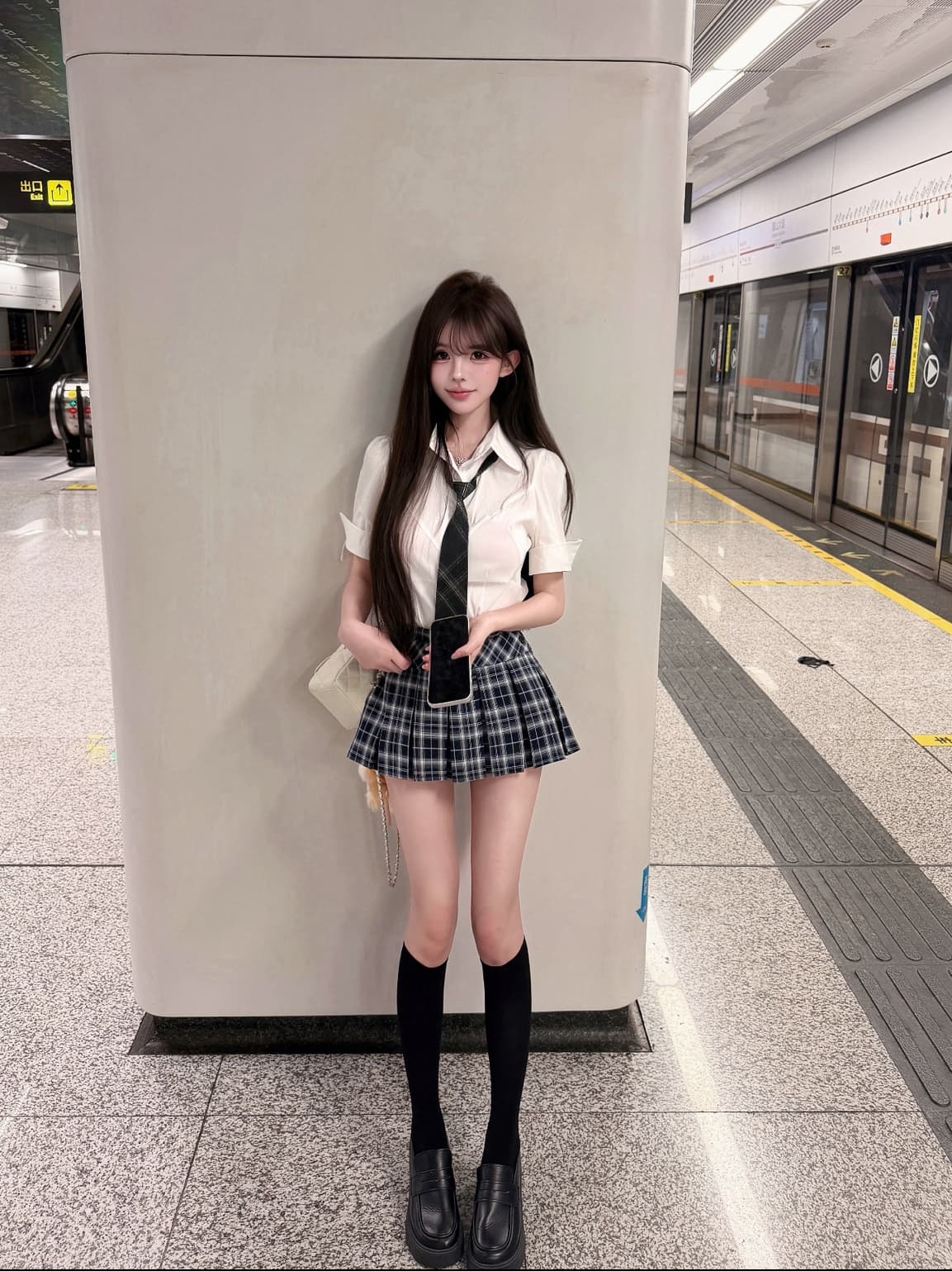 학원 스타일 핫걸 세트 여성 여름 새로운 폴로 칼라 몸매 가꾸기 반팔 셔츠 체크무늬 플리츠 스커트 상세 이미지 2