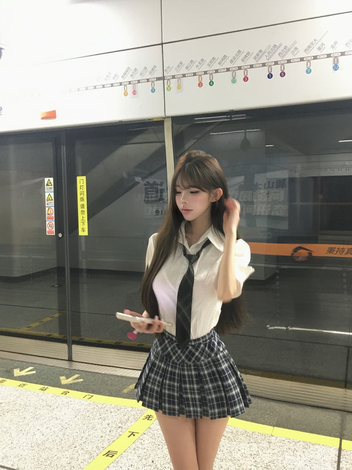 학원 스타일 핫걸 세트 여성 여름 새로운 폴로 칼라 몸매 가꾸기 반팔 셔츠 체크무늬 플리츠 스커트 상세 이미지 5