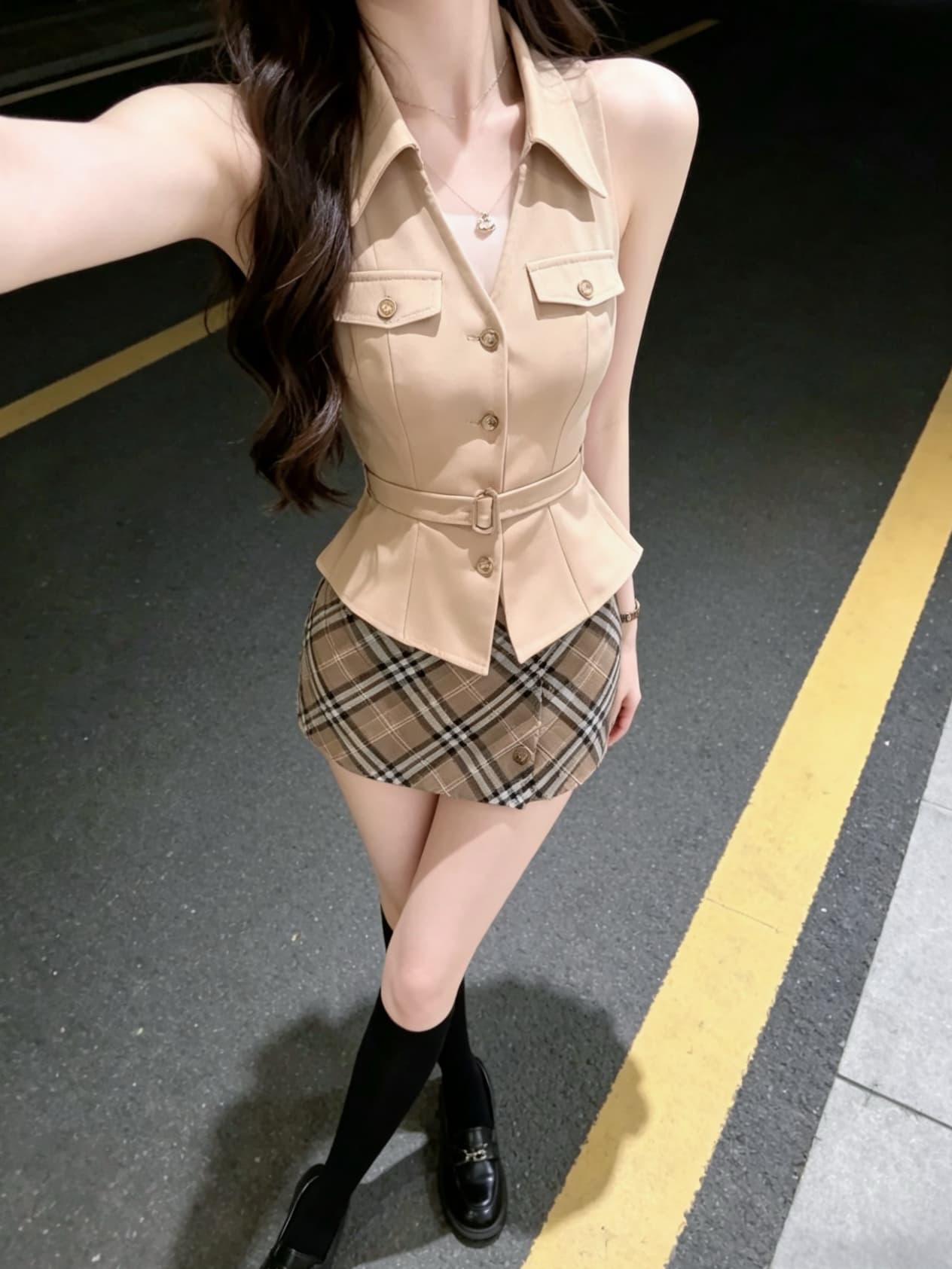 핫걸 작은 대중 디자인 프랑스식 숙녀 품격 허리 수축 슬림해 보이는 민소매 맨위 반 스커트 세트
