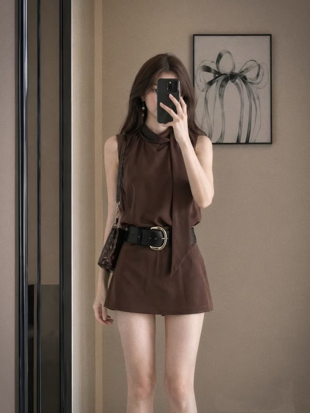 아름다움 라드. 순수한 욕망 리본 터틀넥 민소매 드레스 여름 허리 수축 슬림해 보이는 핫걸 쇼트 스타일 타이트 스커트 치마 상세 이미지 1