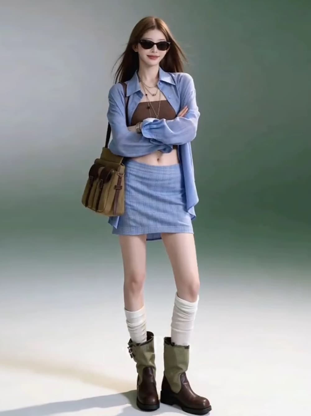 이른 가을 바다 소금 신선함 캐주얼 격자 무늬 셔츠 재킷 한 마디 미니 스커트 안티 시즌 착용 가져 가라. 세트 여성 데이트 착용 가져 가라. 이미지 2