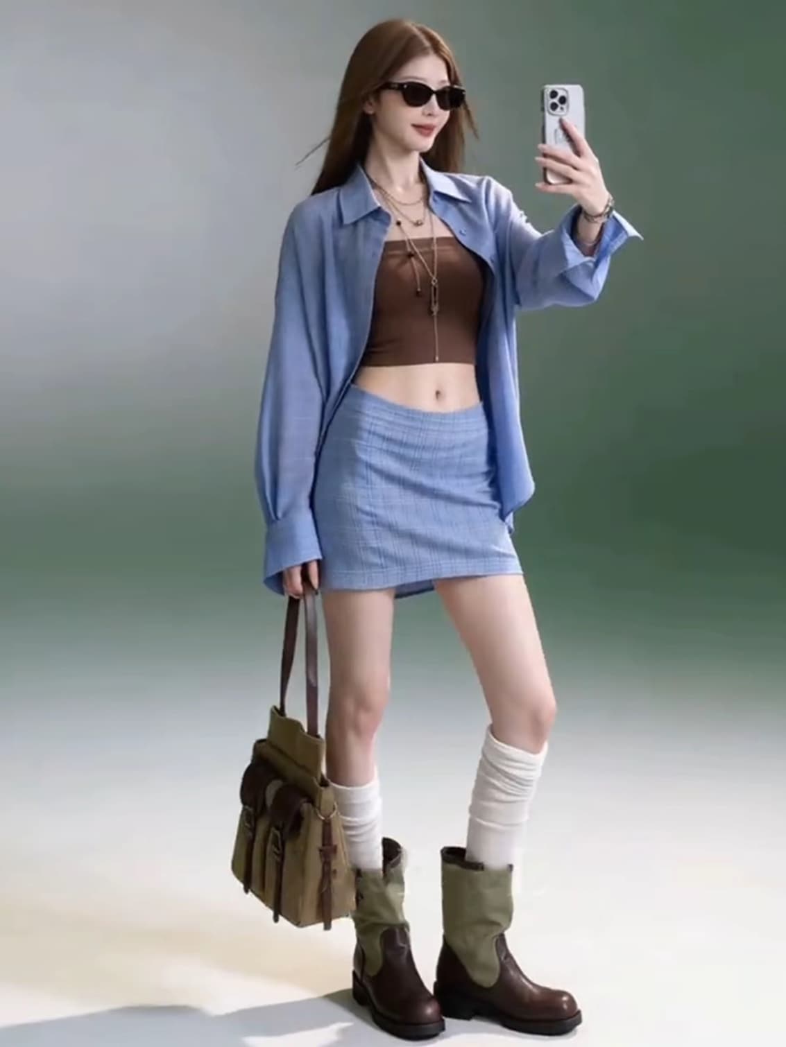 이른 가을 바다 소금 신선함 캐주얼 격자 무늬 셔츠 재킷 한 마디 미니 스커트 안티 시즌 착용 가져 가라. 세트 여성 데이트 착용 가져 가라. 이미지 4