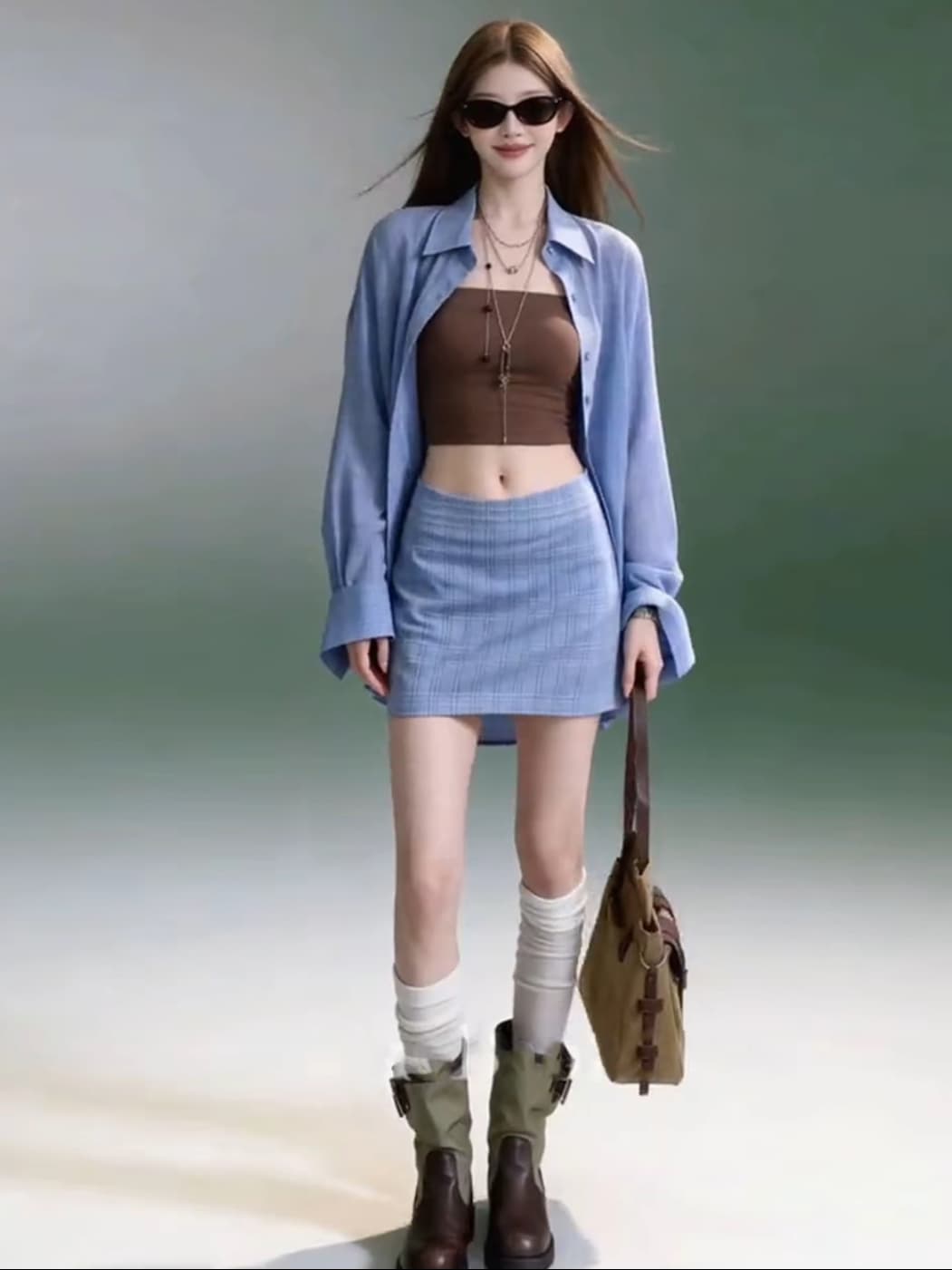 이른 가을 바다 소금 신선함 캐주얼 격자 무늬 셔츠 재킷 한 마디 미니 스커트 안티 시즌 착용 가져 가라. 세트 여성 데이트 착용 가져 가라. 상세 이미지 4