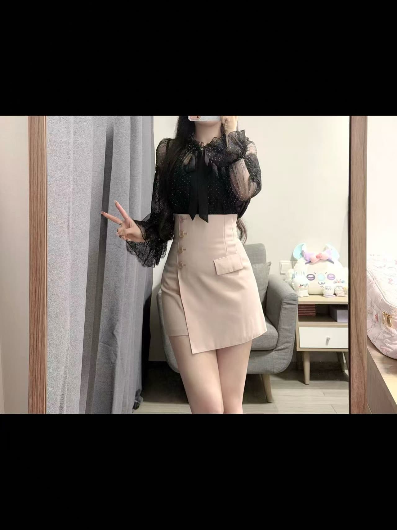달콤함 순수한 욕망 바람 쉬폰 톱 반 스커트 세트 여성 가을 새로운 부드러운 품격 분위기 센스 투피스 세트 이미지 4