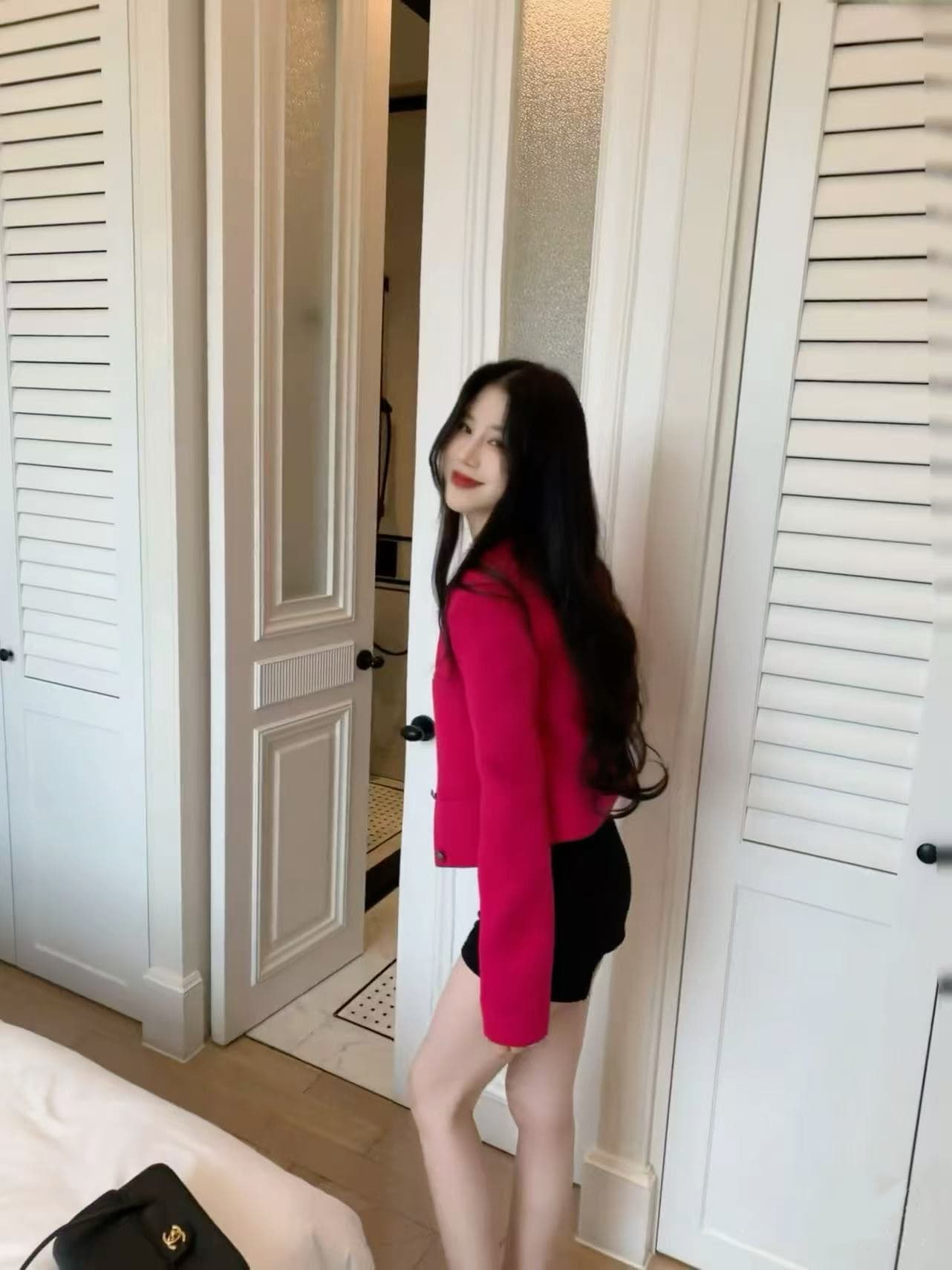 품격 천 골드 로즈 레드 프랑스식 작은 샤넬 스타일 쇼트 스타일 재킷 이미지 2