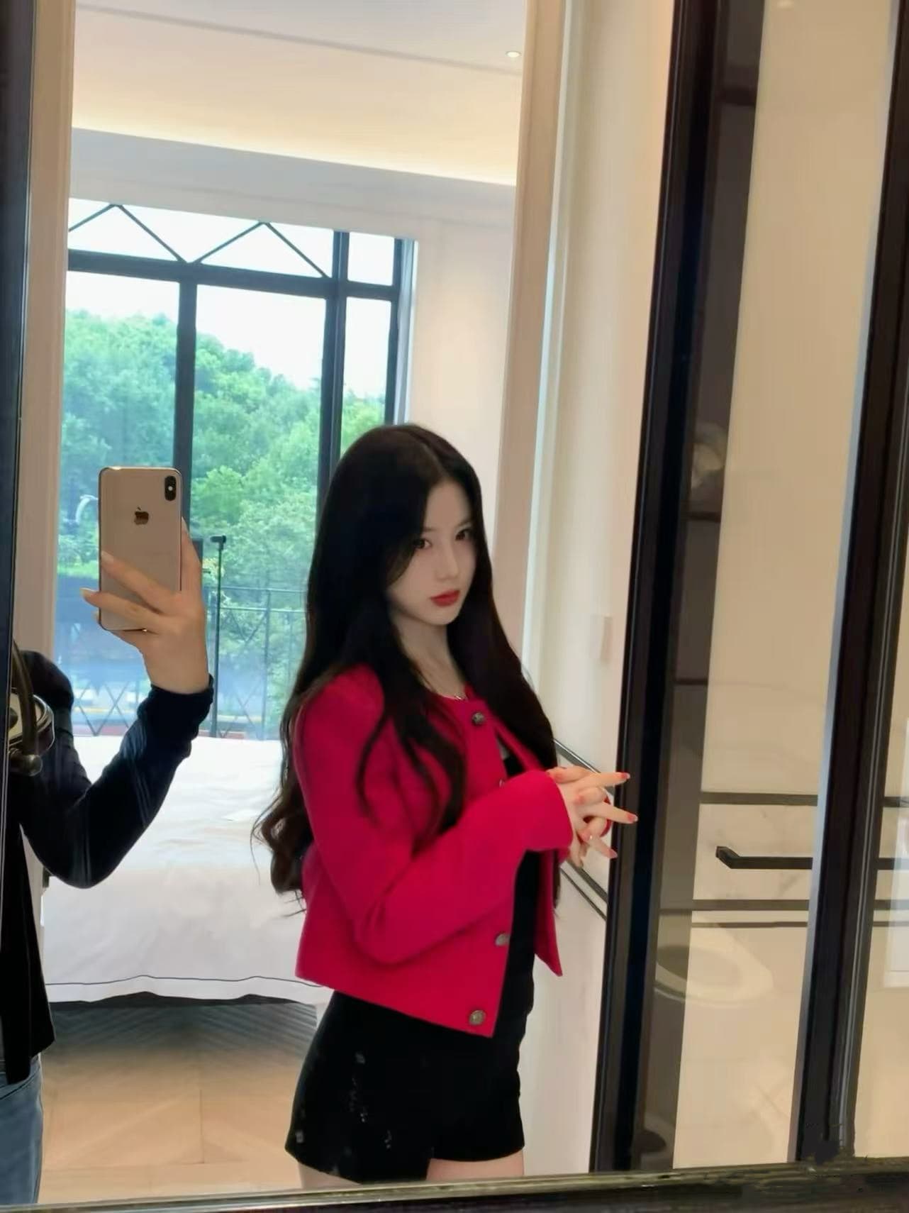 품격 천 골드 로즈 레드 프랑스식 작은 샤넬 스타일 쇼트 스타일 재킷 이미지 4