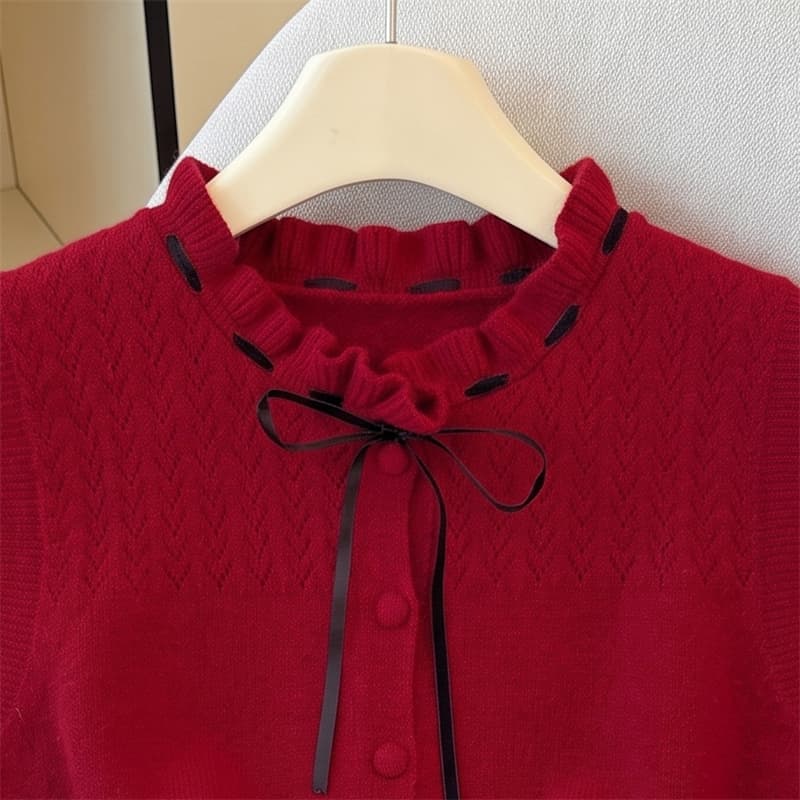 작은 샤넬 스타일 레이스업 풀오버 베스트 니트 스웨터 2026 이른 가을 새로운 민소매 스택 착용 슬림해 보이는 스웨터 조끼 조끼 상세 이미지 22