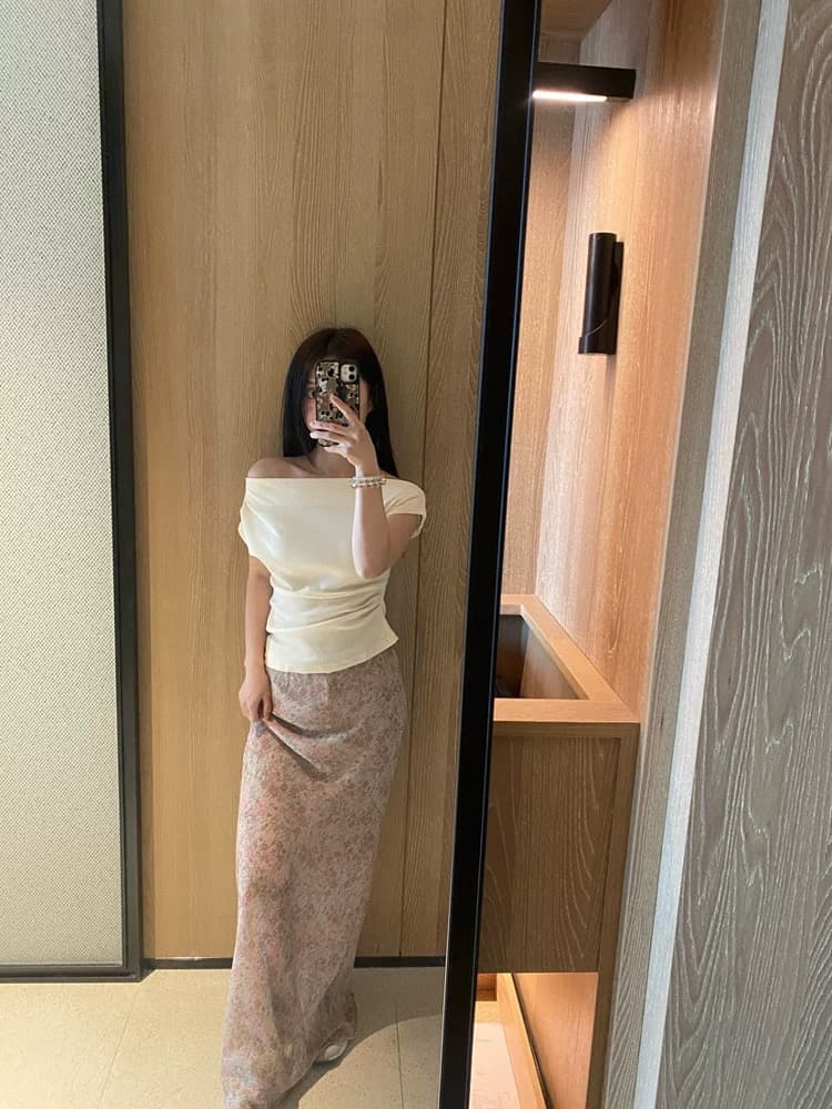 우아함 작은 꽃무늬 휴가 센스 허리밴드 반신 스커트 여성 여름 인어 꼬리 스커트 롱 코트 치마 이미지 3