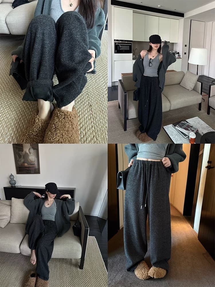 superniniyy 용암 榛 과일 높음 그램 고밀도 루오 바다 플러시 조밀 센스 두꺼운 느긋한 할머니 바지 와이드 레그 팬츠 상세 이미지 3