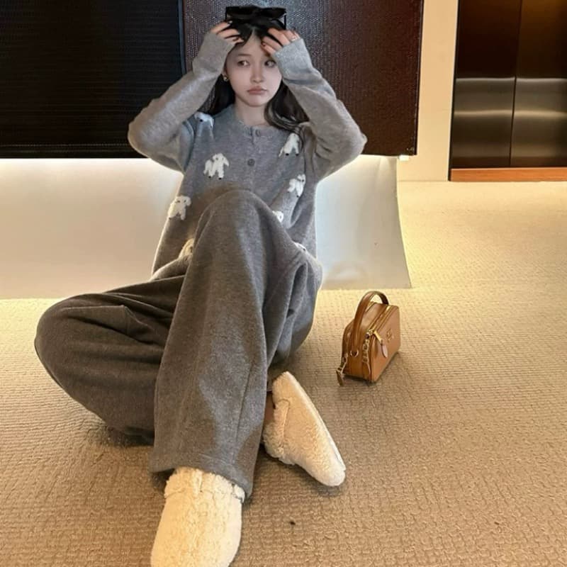 superniniyy 용암 榛 과일 높음 그램 고밀도 루오 바다 플러시 조밀 센스 두꺼운 느긋한 할머니 바지 와이드 레그 팬츠 상세 이미지 5