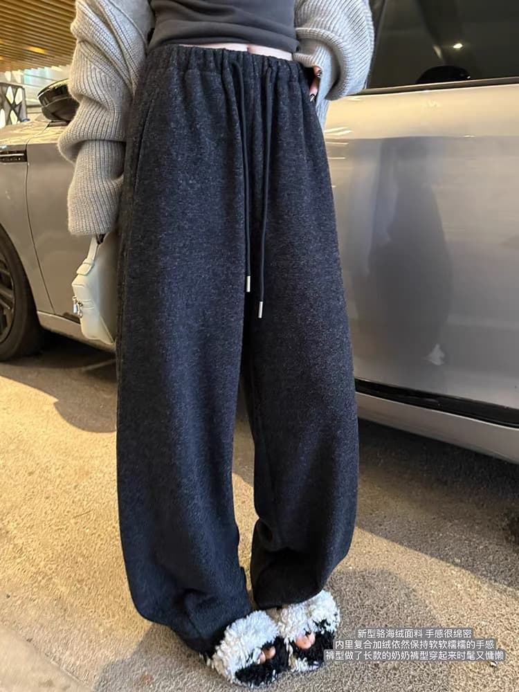 superniniyy 용암 榛 과일 높음 그램 고밀도 루오 바다 플러시 조밀 센스 두꺼운 느긋한 할머니 바지 와이드 레그 팬츠 상세 이미지 6