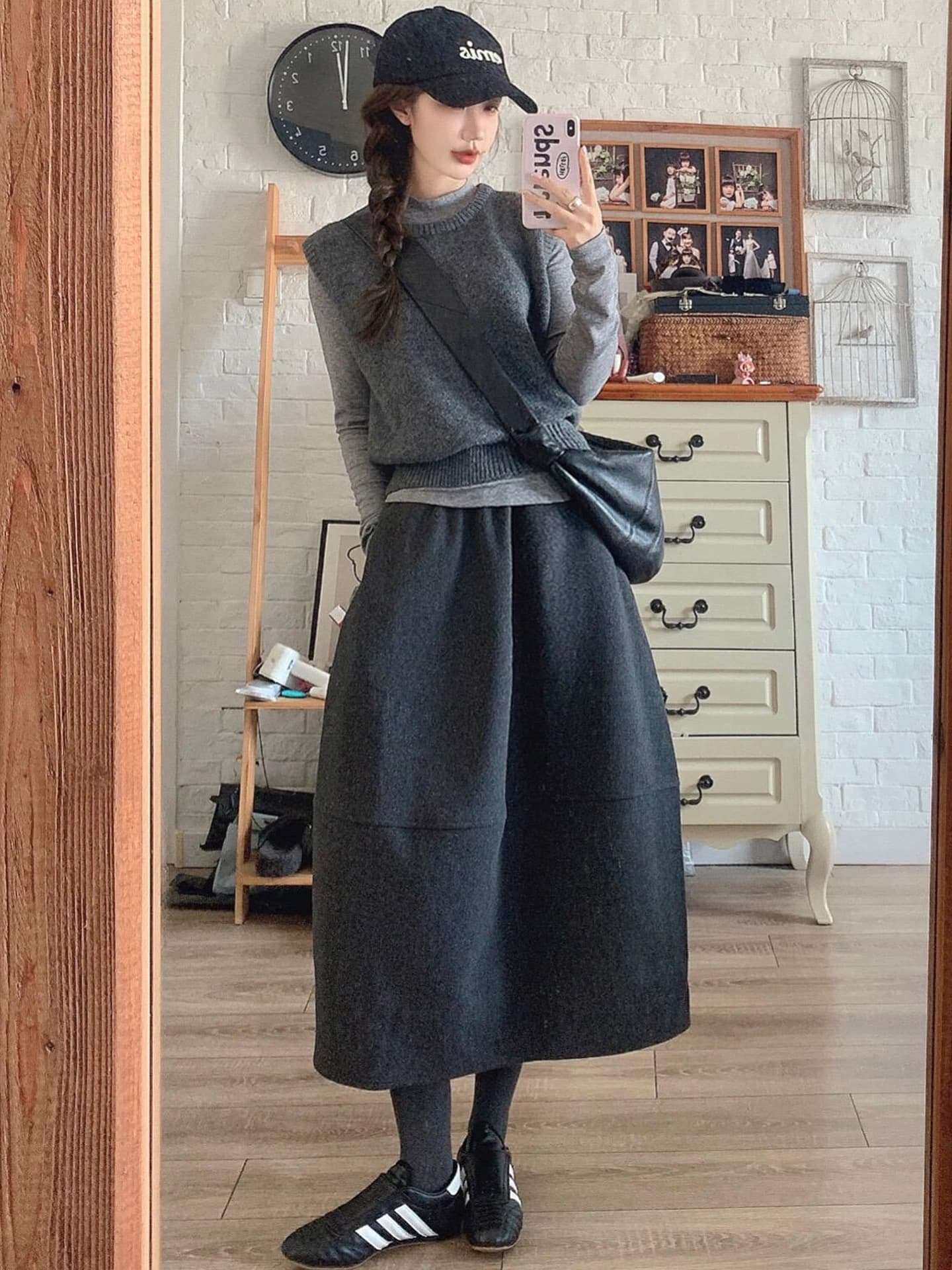 아세트산 모직 반신 스커트 여성 가을 겨울 새로운 미니멀리즘 다용도 빅 사이즈 지방 mm 디자인 센스 슬림해 보이는 꽃밭 치마 이미지 2