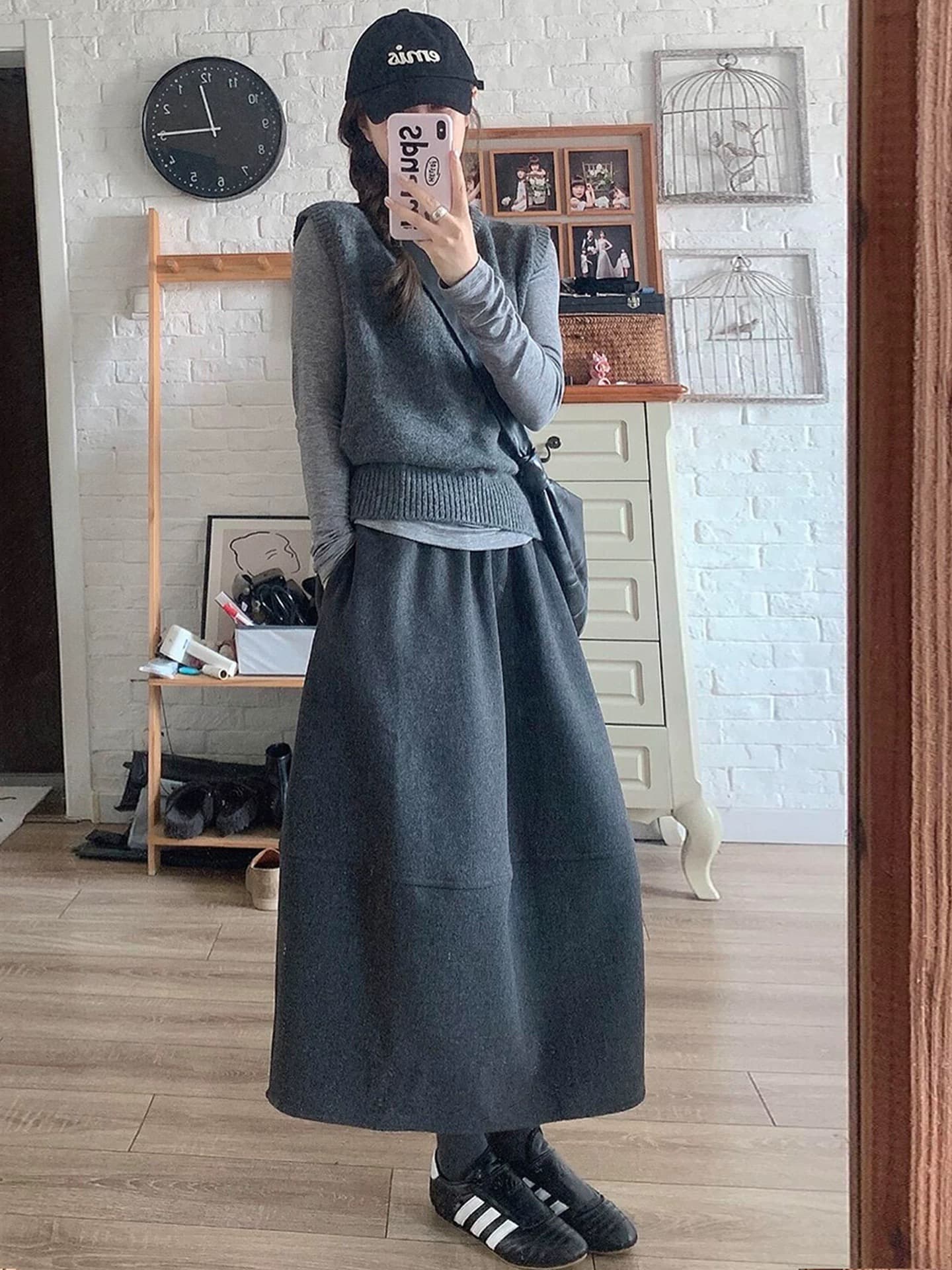 아세트산 모직 반신 스커트 여성 가을 겨울 새로운 미니멀리즘 다용도 빅 사이즈 지방 mm 디자인 센스 슬림해 보이는 꽃밭 치마