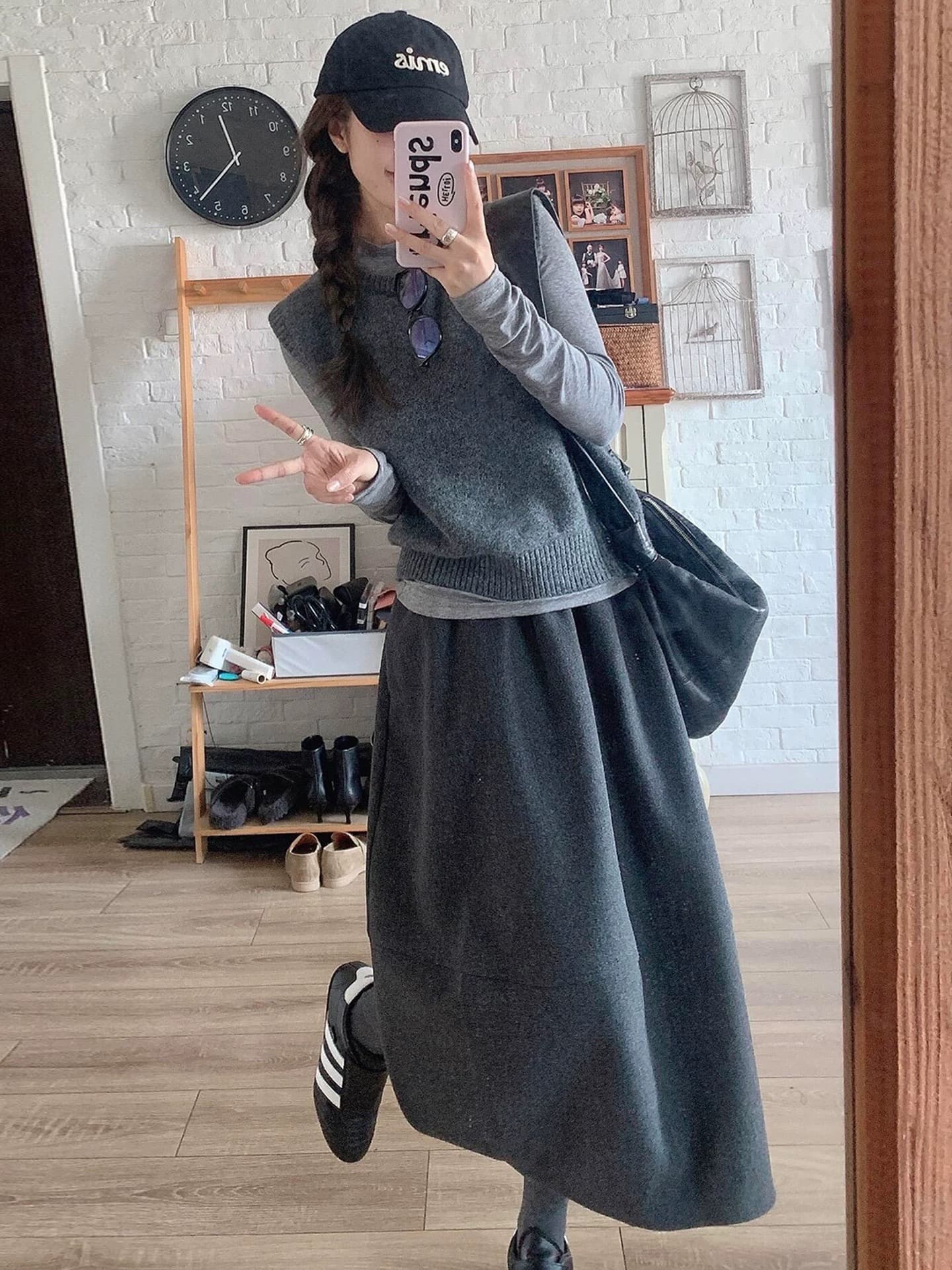 아세트산 모직 반신 스커트 여성 가을 겨울 새로운 미니멀리즘 다용도 빅 사이즈 지방 mm 디자인 센스 슬림해 보이는 꽃밭 치마 상세 이미지 2