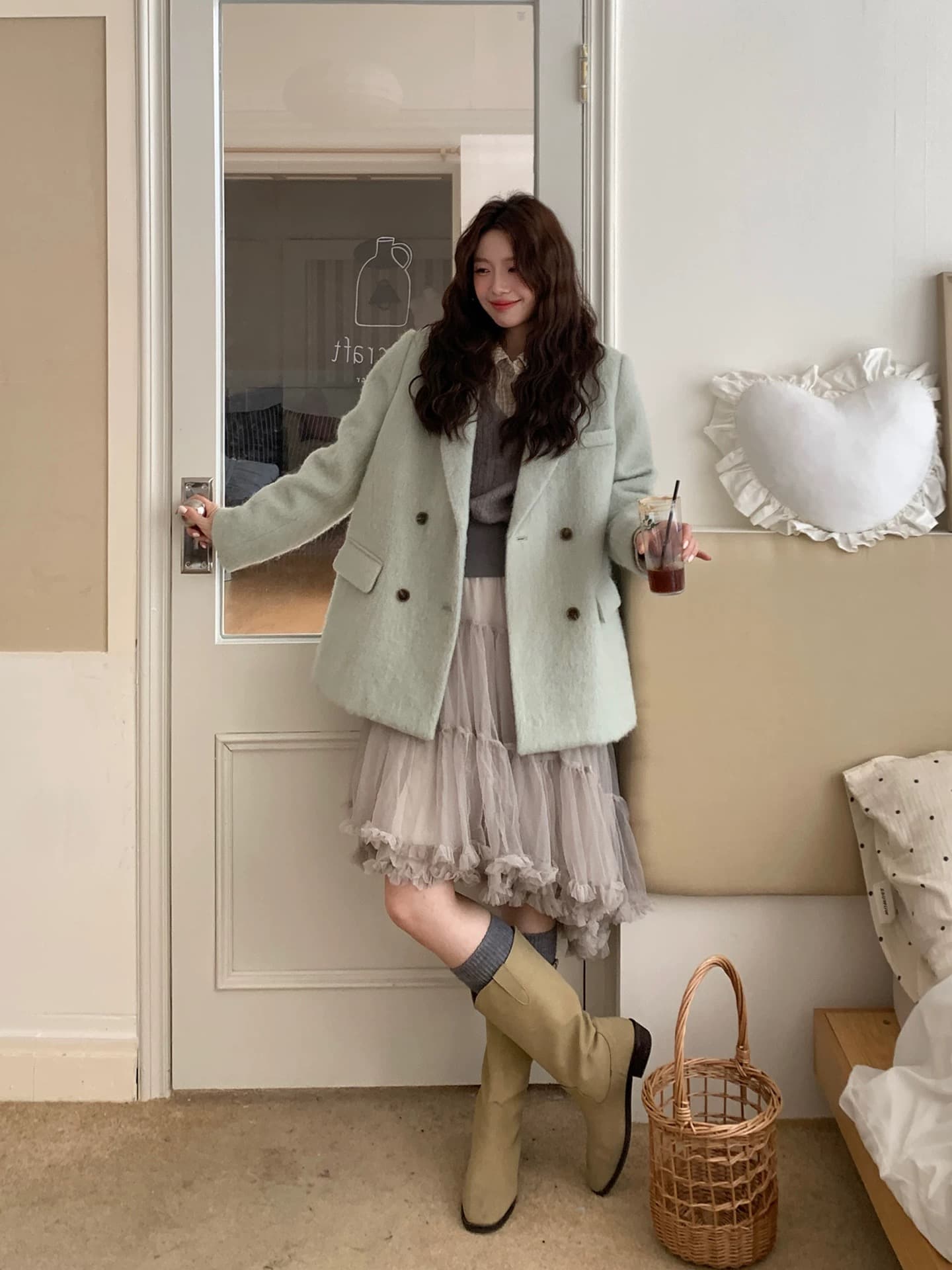 even 하나 원자바오 회색 조정 달빛 한 부서 높음 지혜 센스 프랑스식 망사 질감 센스 주름 부드러운 다용도 거즈 스커트 이미지 4