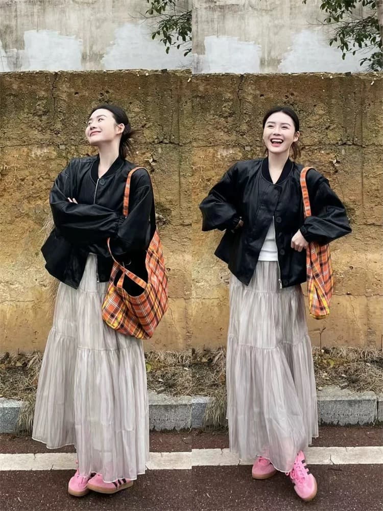 필리핀 그녀 feita 요정 가스 펄럭 이는 마이크로 주름 구슬 빛 질감 반 스커트 하이웨이스트 한 마디 패치워크 케이크 드레스 거즈 스커트 봄 여름 이미지 3