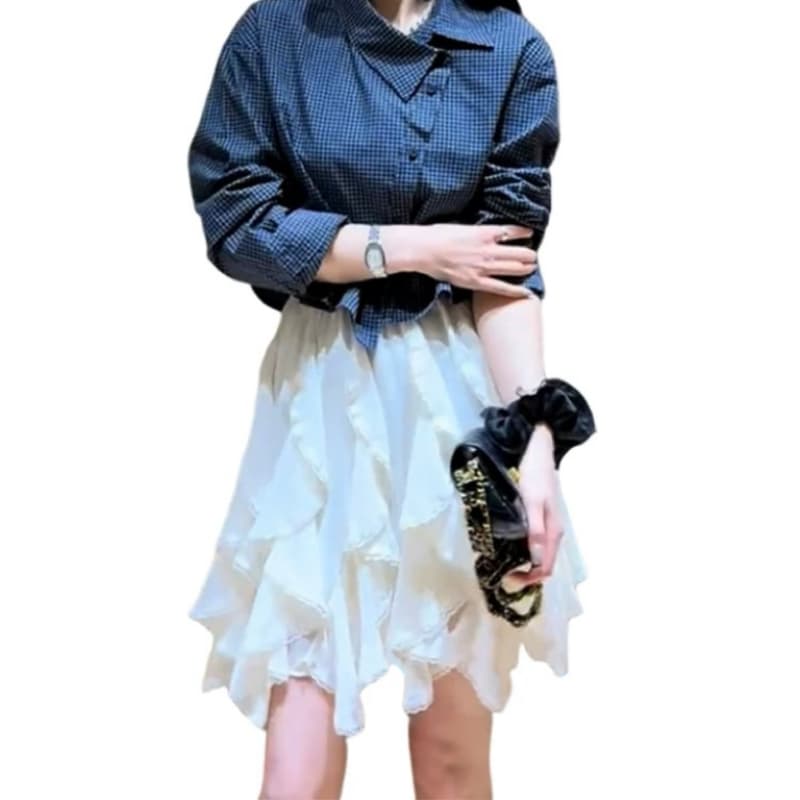 2026 새로운 부드러운 바람 miu 부서 화이트 반신 스커트 아이들 가을 겨울철 작은 키 불규칙 케이크 미니 스커트 상세 이미지 5