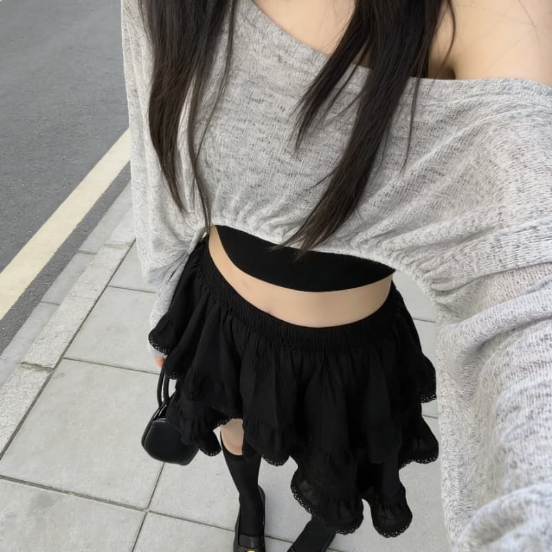 dawei 대 마이크로 홈 귀신 소녀 불규칙 레이스 레이스 반신 스커트 디자인 센스 케이크 미니 스커트 이미지 2
