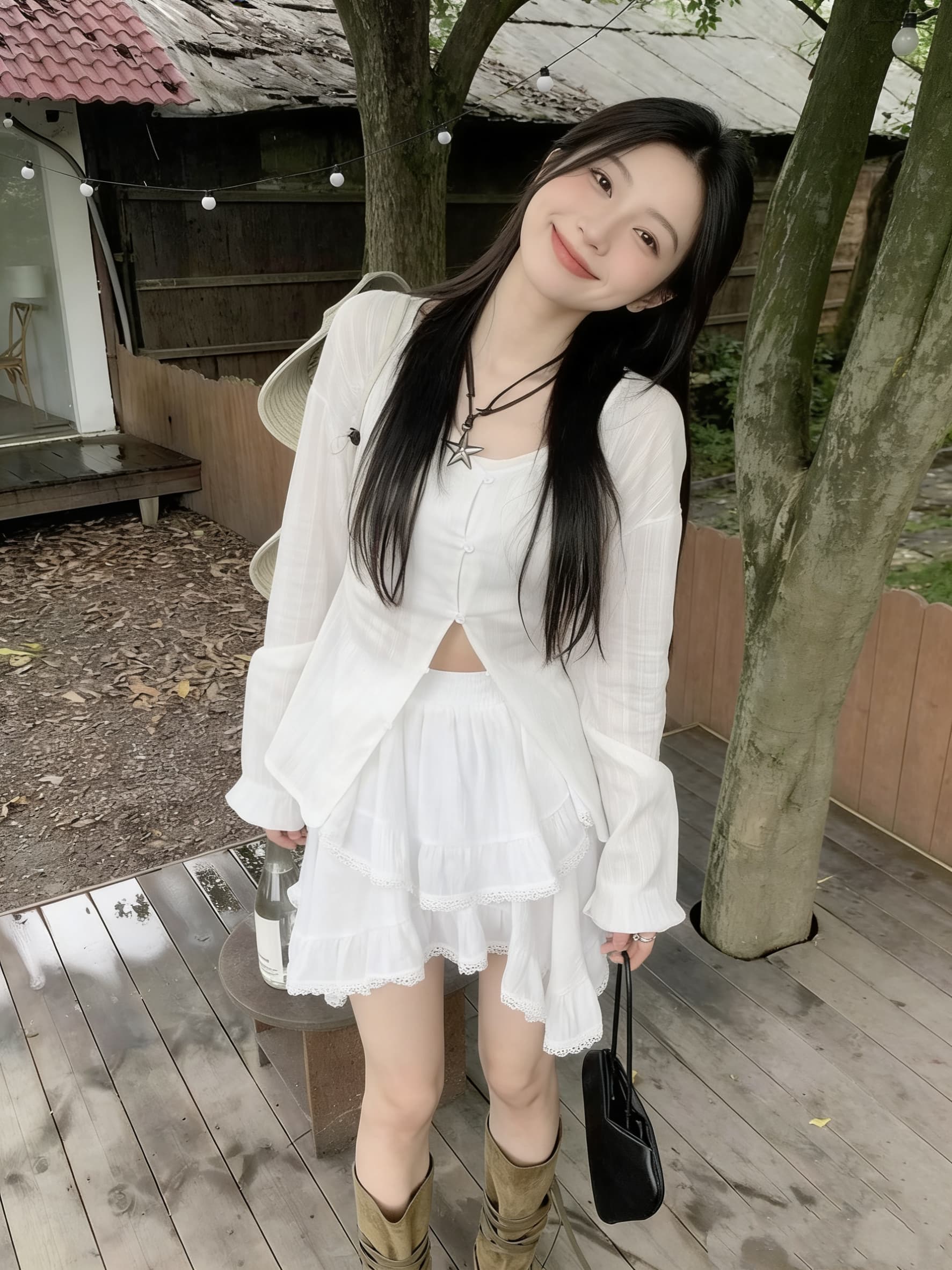dawei 대 마이크로 홈 귀신 소녀 불규칙 레이스 레이스 반신 스커트 디자인 센스 케이크 미니 스커트 상세 이미지 4