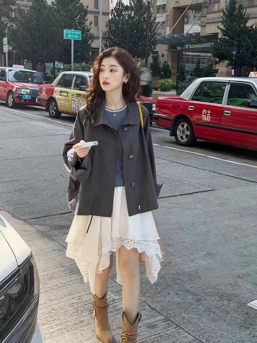 스와 수면 불규칙 레이스 레이스 반신 스커트 2026 봄 새로운 살구 색상 허리밴드 다용도 한 부서 미니 스커트 여성 이미지 2