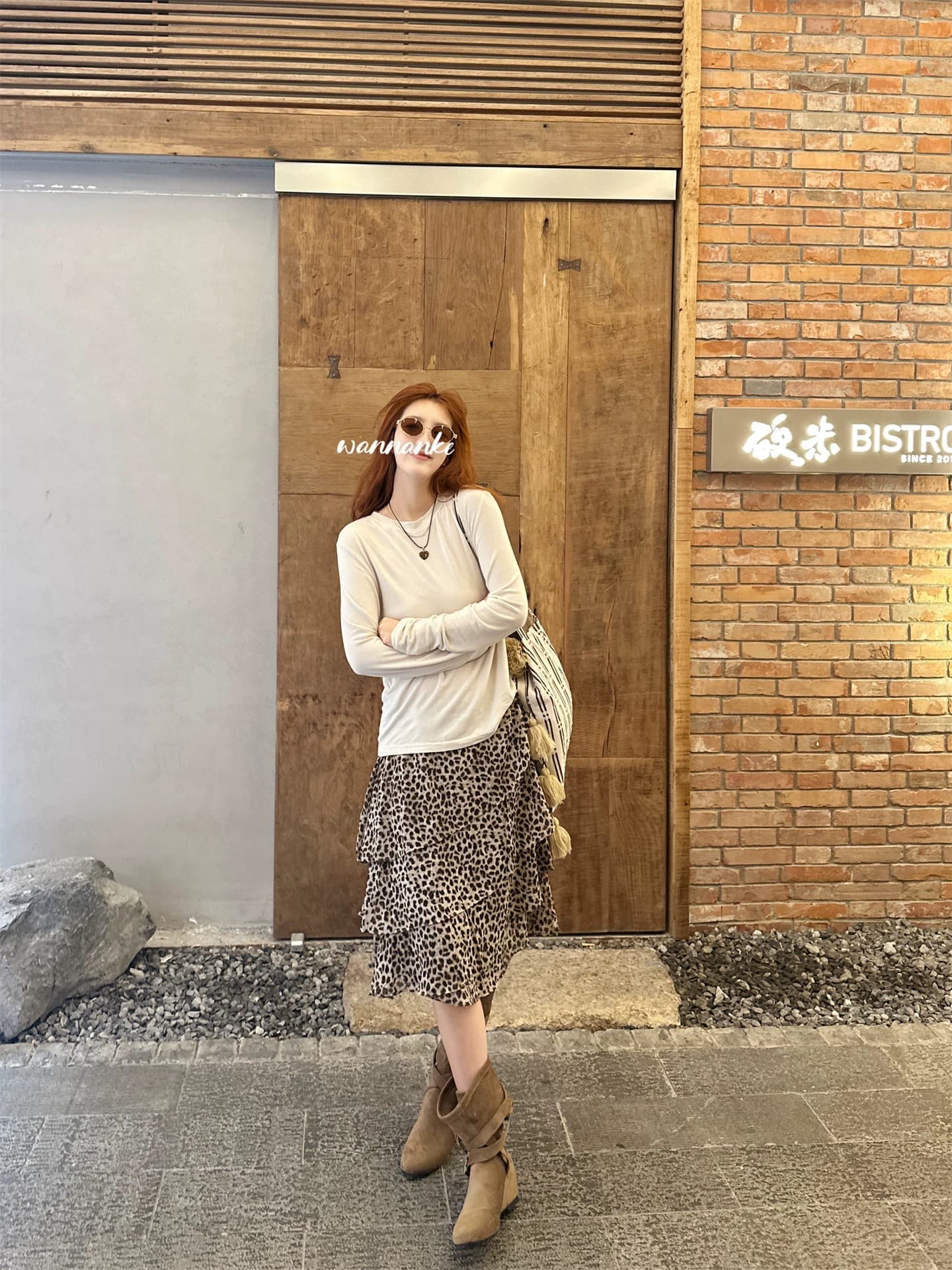 wannanke 여름 와일드 특히 플러스 느슨함 센스 불규칙 도루 센스 레오파드 무늬 지퍼 야오 반신 스커트 이미지 3