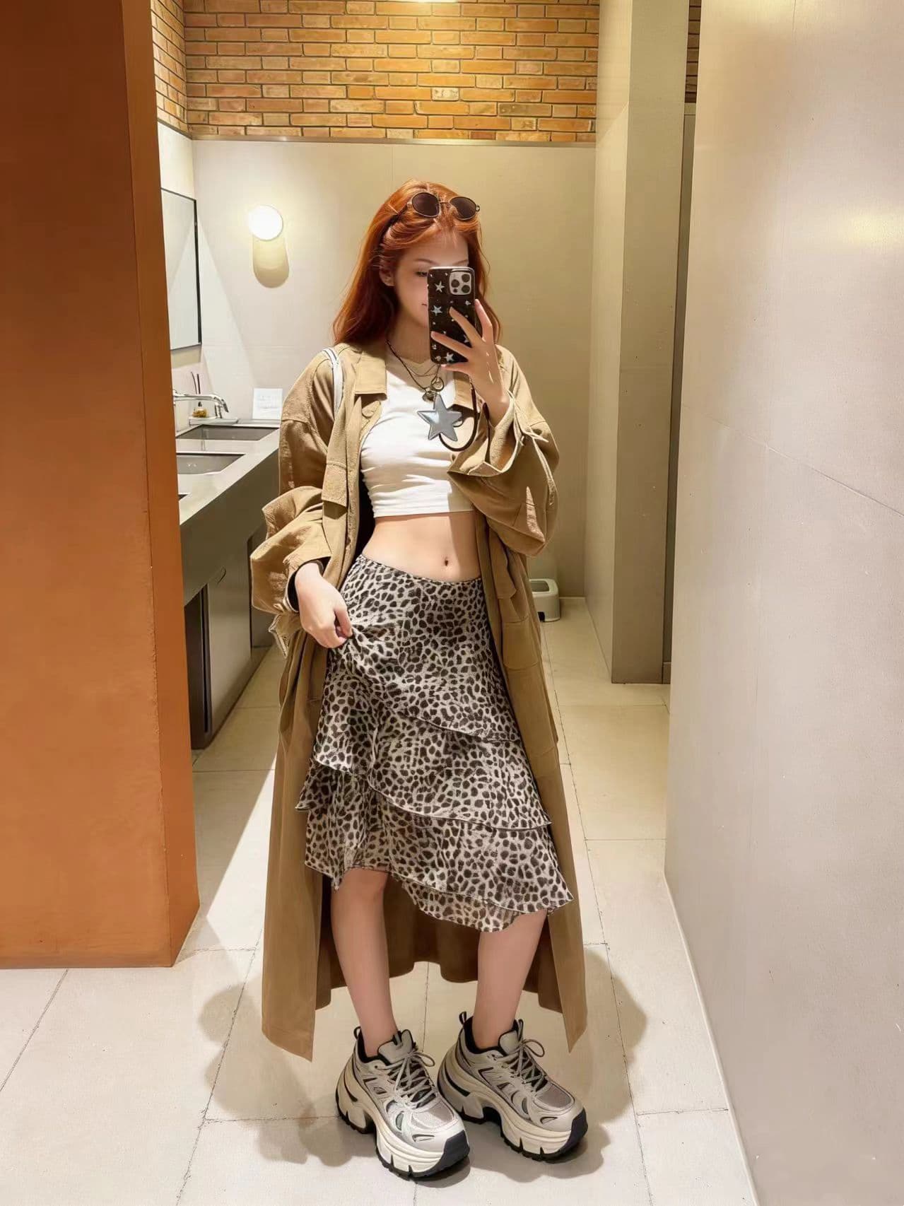 wannanke 여름 와일드 특히 플러스 느슨함 센스 불규칙 도루 센스 레오파드 무늬 지퍼 야오 반신 스커트 이미지 2