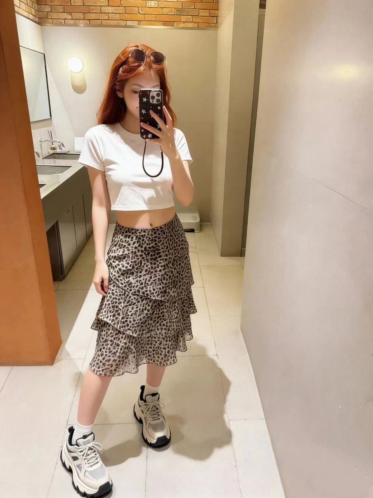 wannanke 여름 와일드 특히 플러스 느슨함 센스 불규칙 도루 센스 레오파드 무늬 지퍼 야오 반신 스커트 상세 이미지 1
