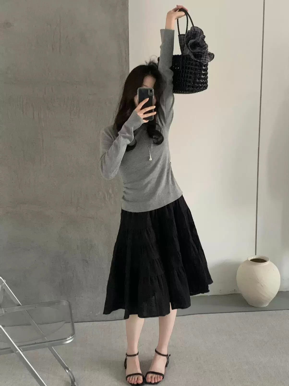 grapestone 포도씨 정통 2026 봄 새로운 플리츠 표지 넓적 다리 달콤함 다용도 허리밴드 반신 스커트 여성 상세 이미지 2
