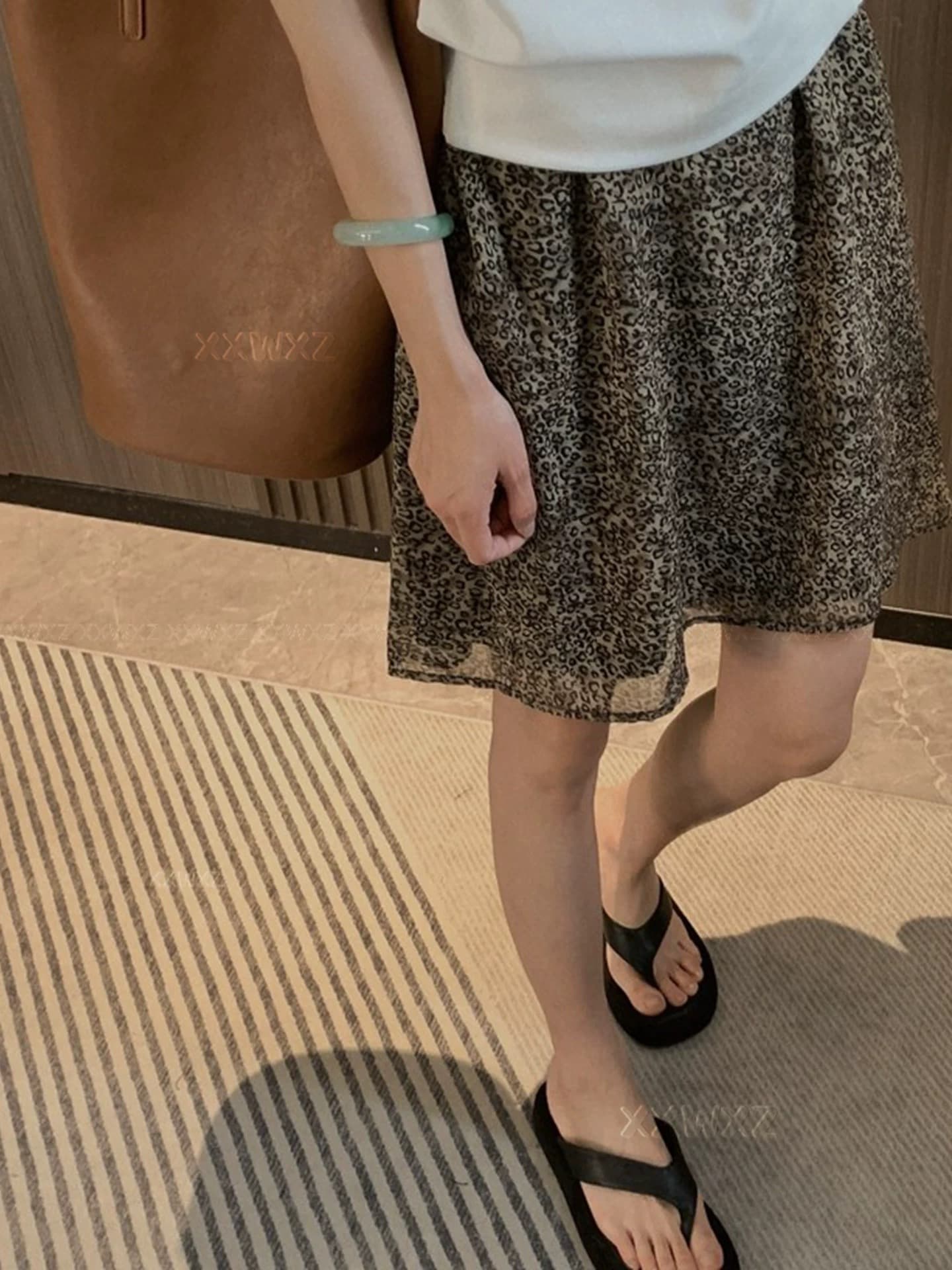 한국 동대문 여름 새로운 캐주얼 레트로 작은 대중 다용도 패션 쉬폰 디스플레이 품격 레오파드 무늬 반신 미니 스커트 상세 이미지 5