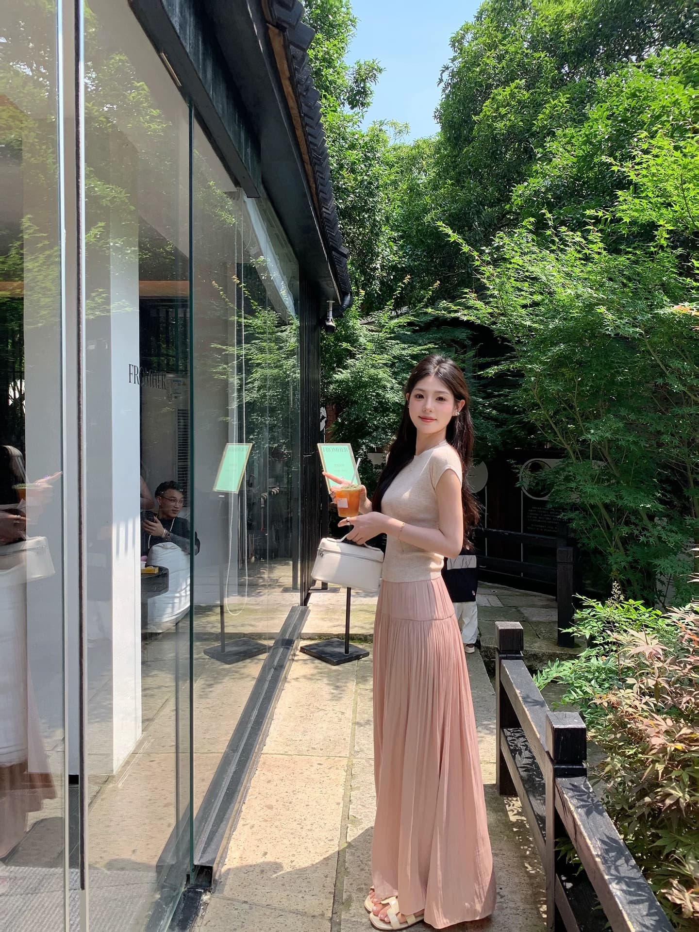 황색 곡물 1 종 nora studio 르노 A 분말 핑크색 플리츠 반신 스커트 여성 여름 슬림해 보이는 길다 치마 이미지 4