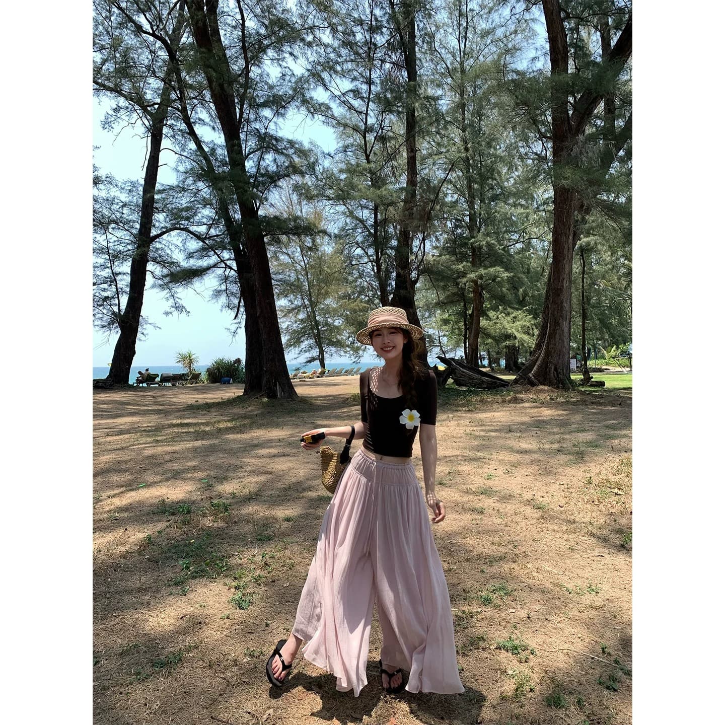 im ~까지 구름 바지 느긋한 도루 가을 센스 치마바지 여성 Xiamu 귀 핀치 Pleat 캐주얼 바지 루즈핏 슬림해 보이는 와이드 레그 팬츠 상세 이미지 1
