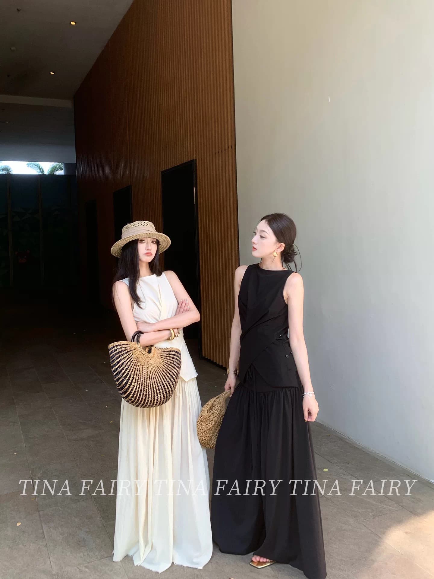 tina fairy 대 주요 추진력 row 펄럭 이는 바지 고급 빗질된 면 슈퍼 슬림해 보이는 느슨함 둘 색상 이미지 4