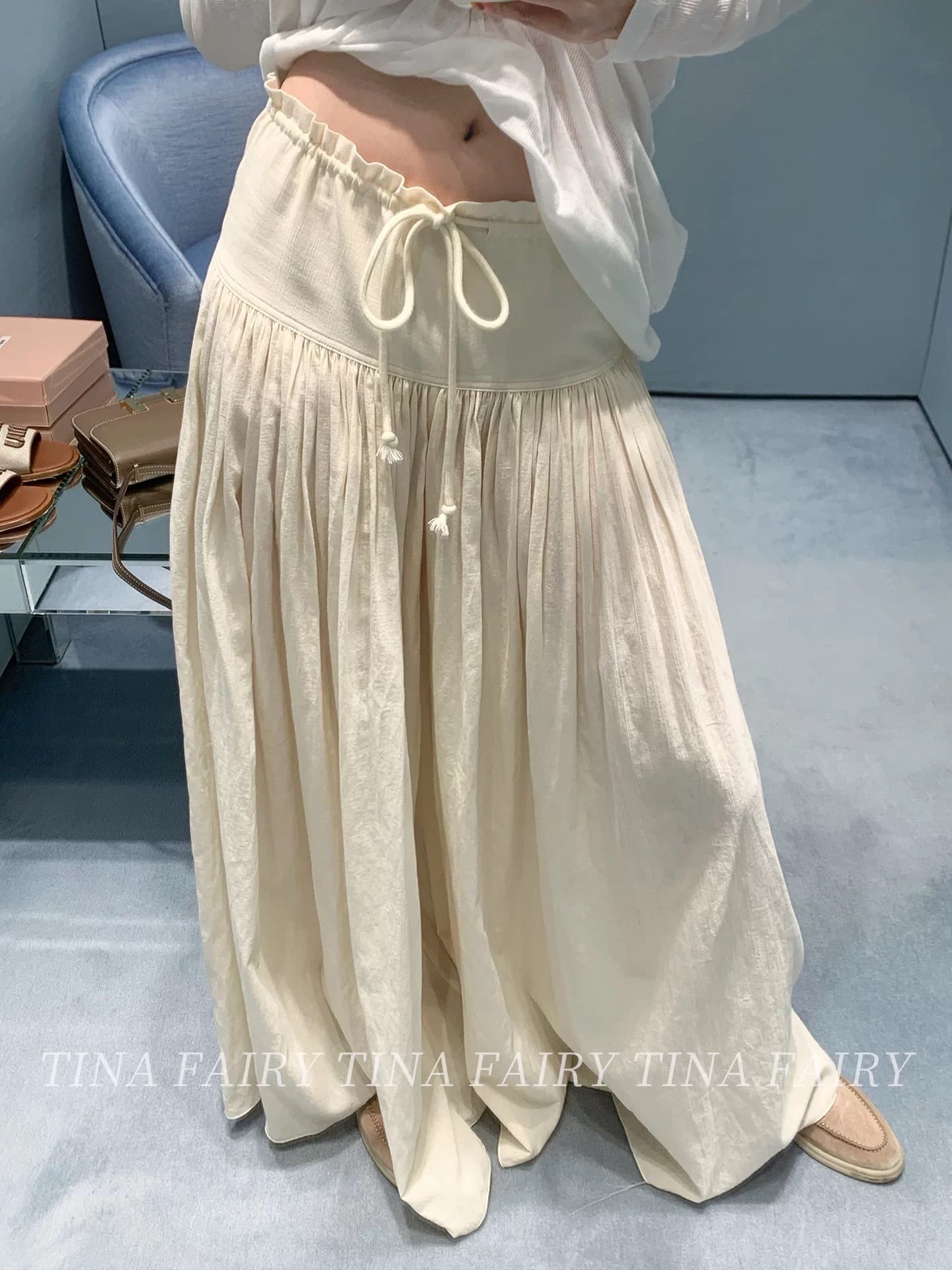 tina fairy 대 주요 추진력 row 펄럭 이는 바지 고급 빗질된 면 슈퍼 슬림해 보이는 느슨함 둘 색상 상세 이미지 1